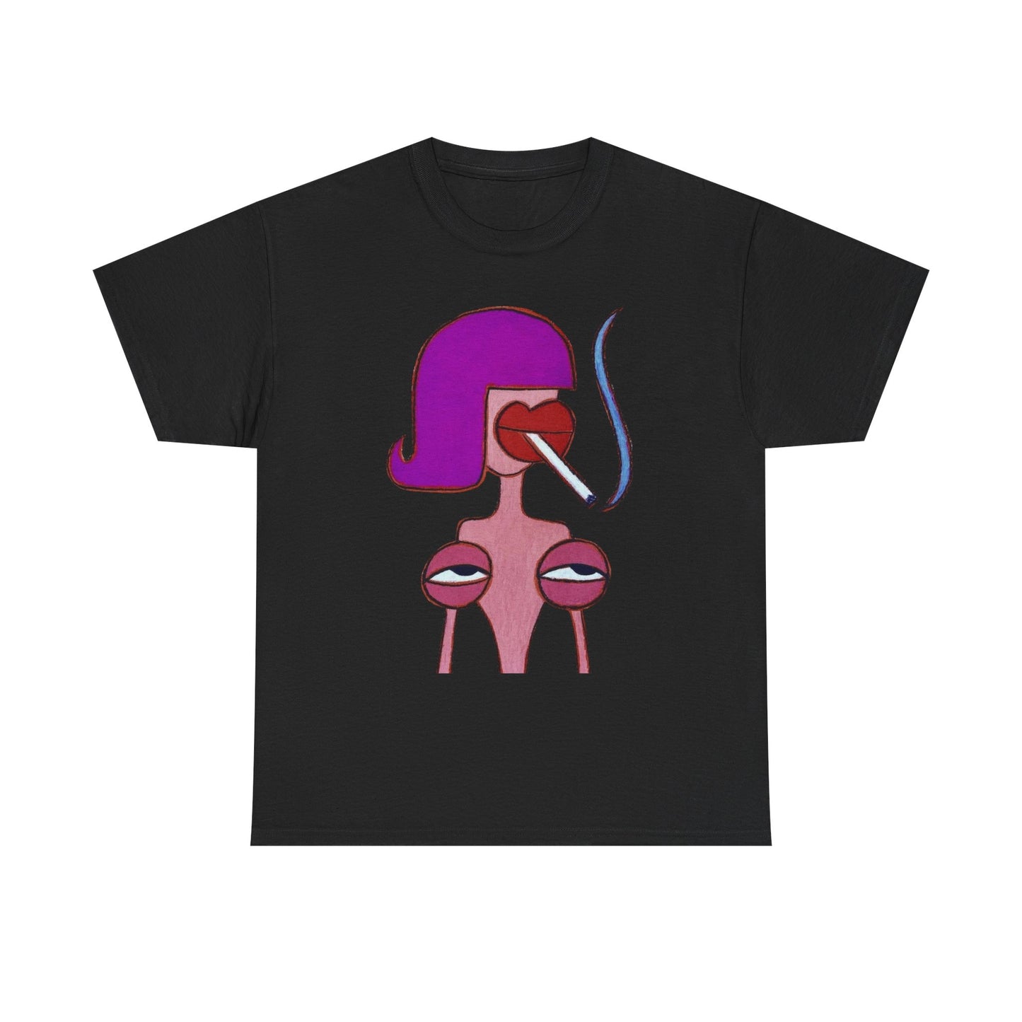 Upside Down Woman Smoking Graphic T Shirt Vintage Cotton Tee - New Gift - Tee