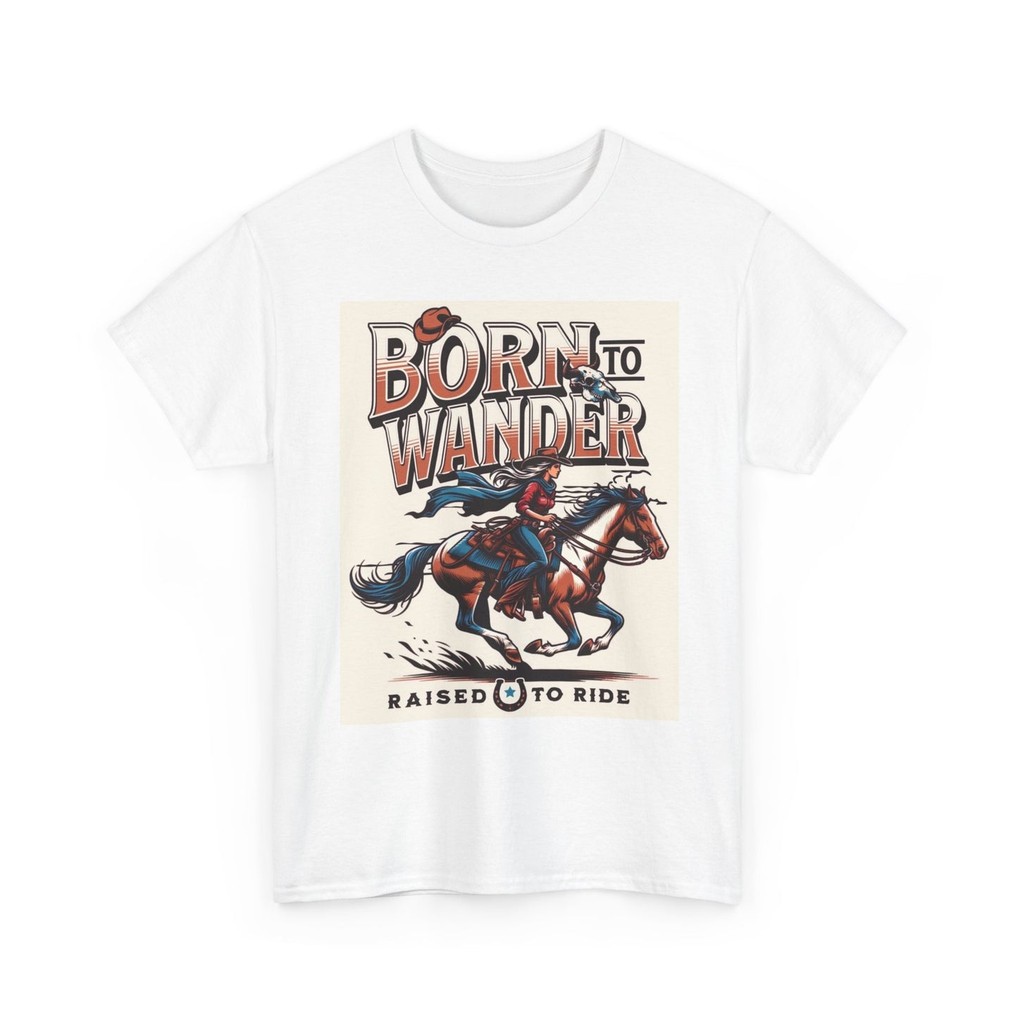 Born To Wander Graphic T Shirt Vintage Cowboy West Unisex Heavy Cotton Tee