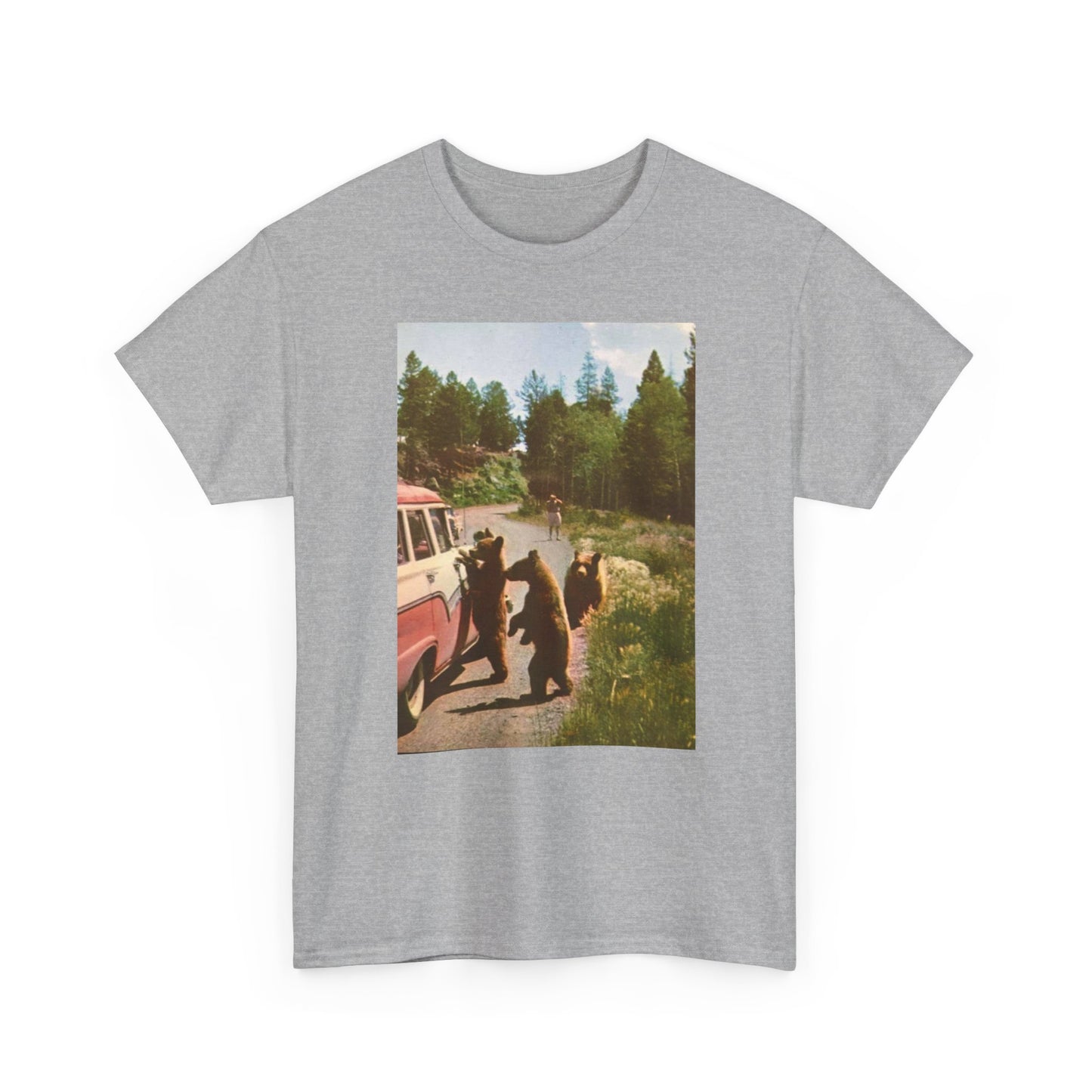 Funny Bears In The Forest 70s Graphic T-Shirt Unisex Heavy Cotton Tee NEW