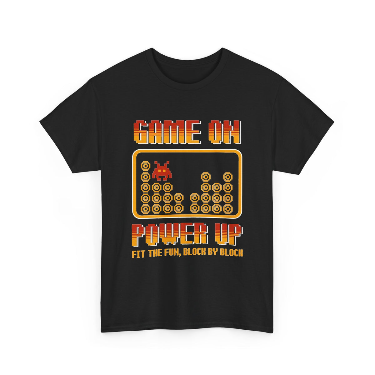 Game On Power Up Retro Graphic T Shirt Men's Arcade Heavy Cotton Tee