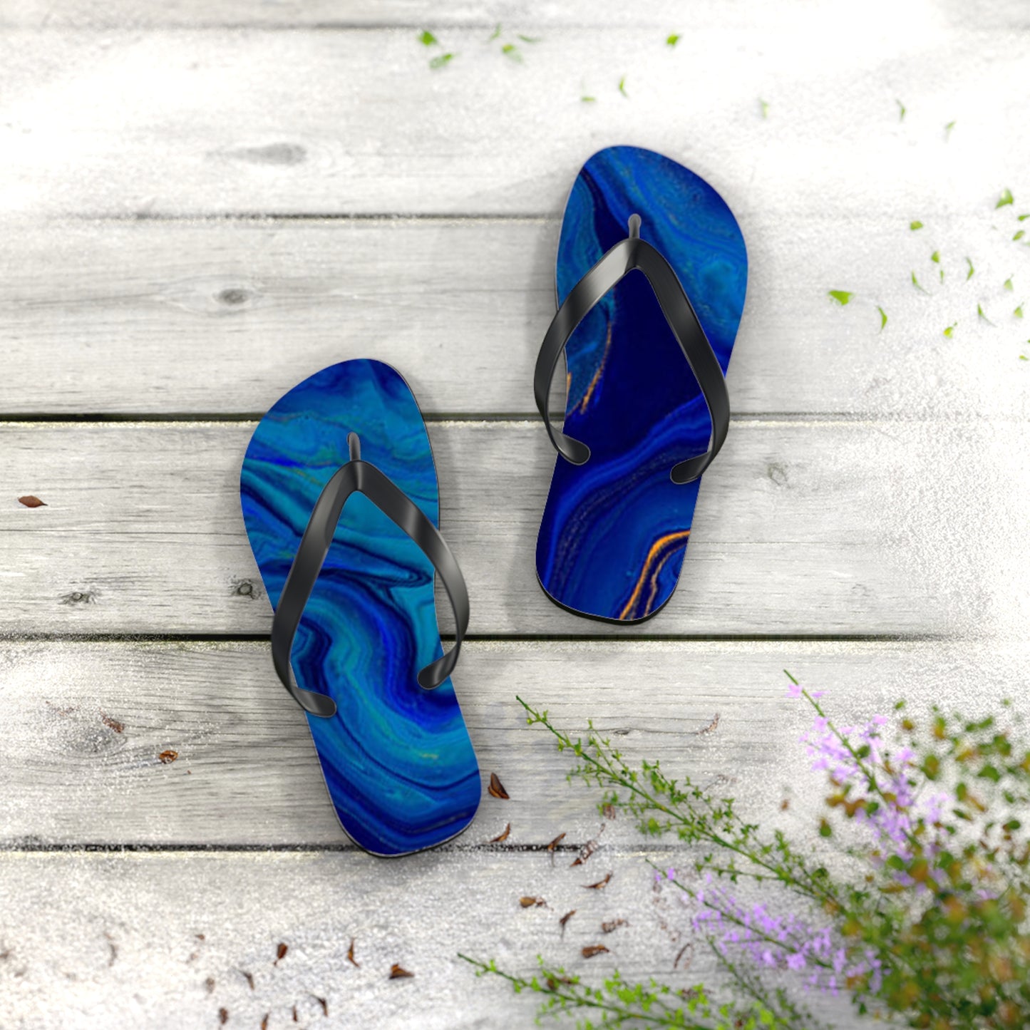 Blue Marble Flip Flops, Sandals Slides, Summer Footwear, Brand New