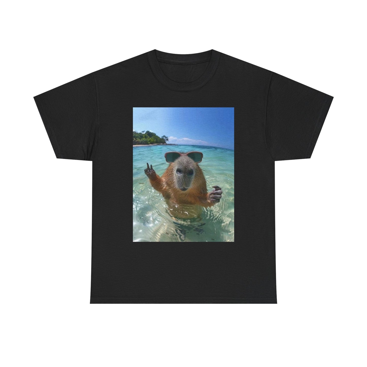 Funny Capybara On Vacation Chilling Graphic T-Shirt Unisex Heavy Cotton Tee NEW