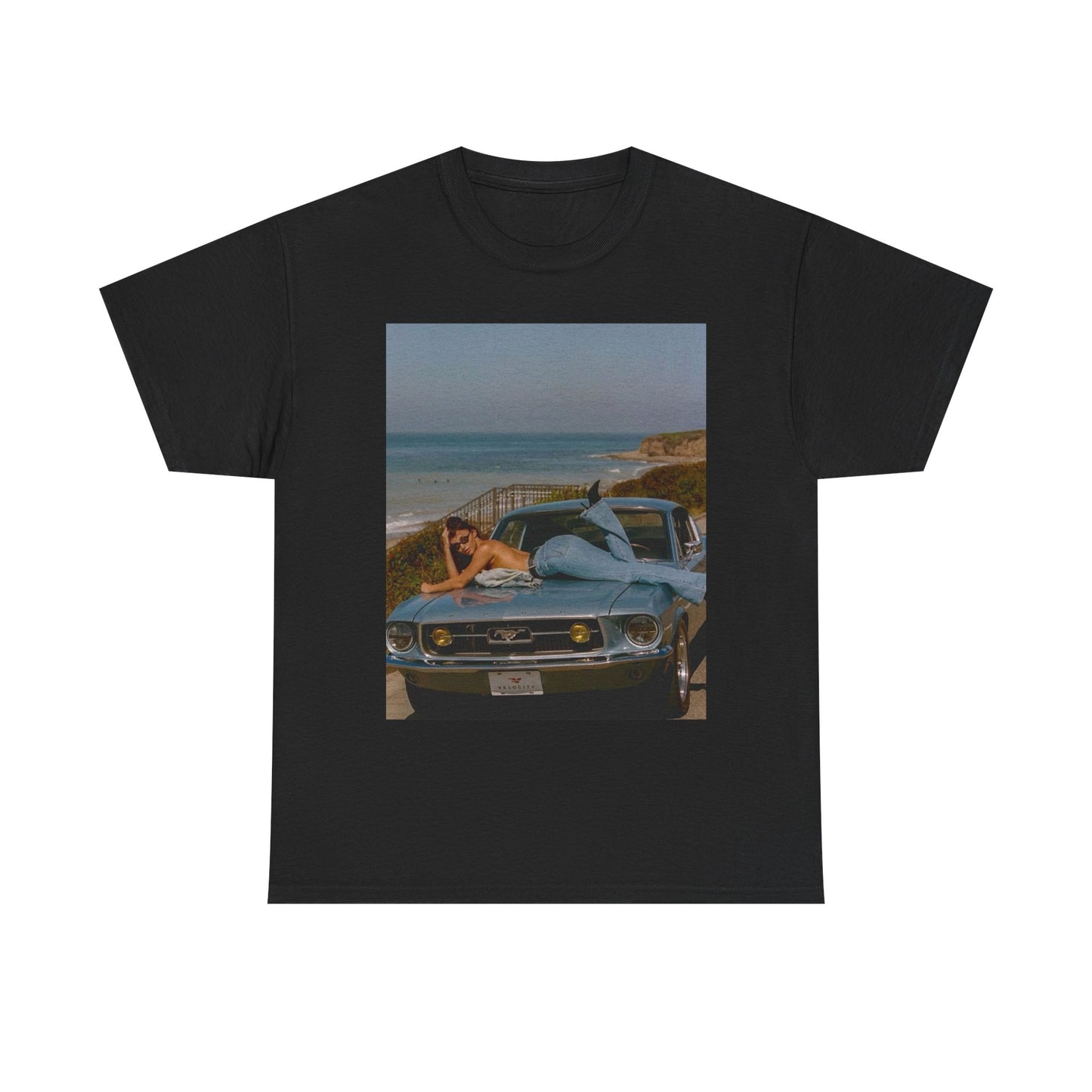 Mustang At The Beach Graphic T Shirt S-5XL Unisex Heavy Cotton Tee