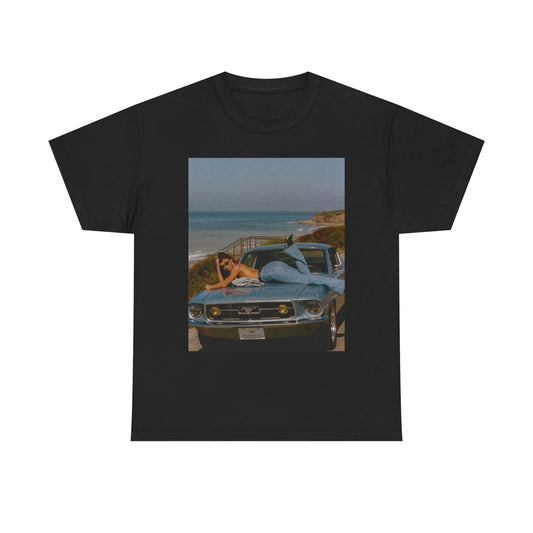 Mustang At The Beach Graphic T Shirt S-5XL Unisex Heavy Cotton Tee