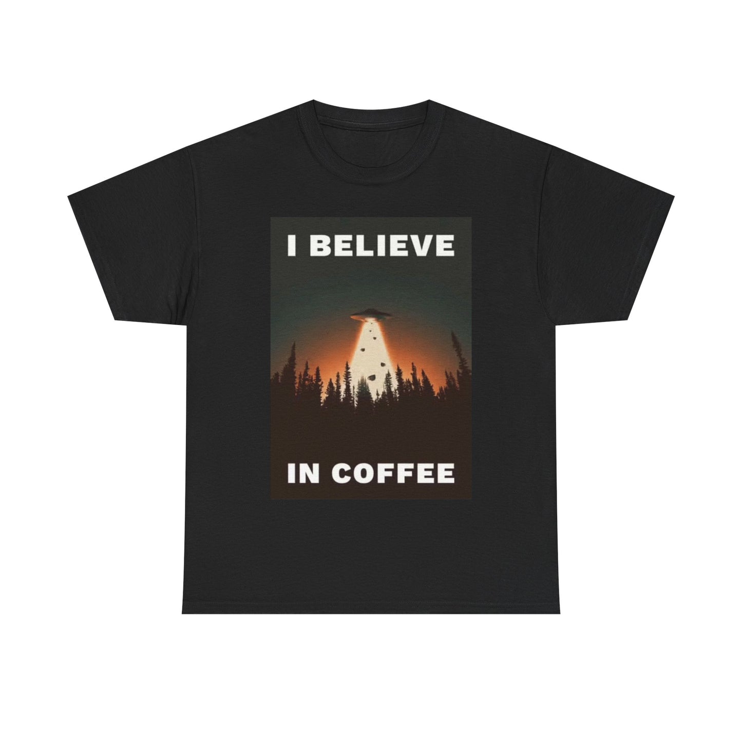 I Believe In Coffee Shirt Alien Abduction Graphic Gift Unisex Heavy Cotton Tee