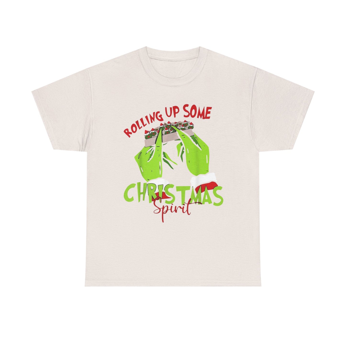 Rolling Up Some Christmas Spirit Funny Graphic T Shirt Unisex Heavy Cotton Tee