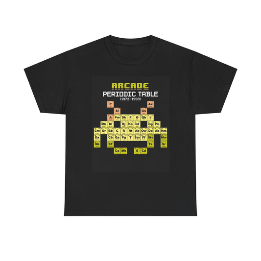 Arcade Periodic Table Graphic T Shirt Retro Gaming Videos  Unisex Heavy Cotton