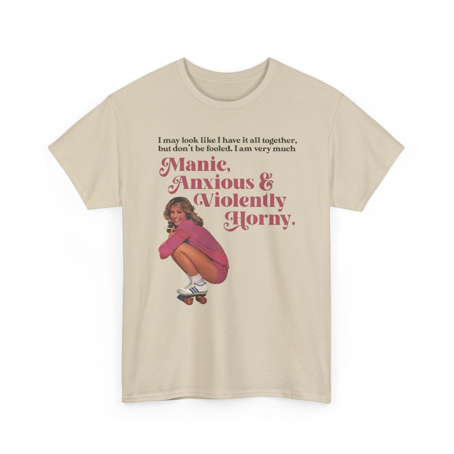 Anxious And Violently Horny Vintage Graphic T-Shirt Womens Comfy Cotton Tee NEW