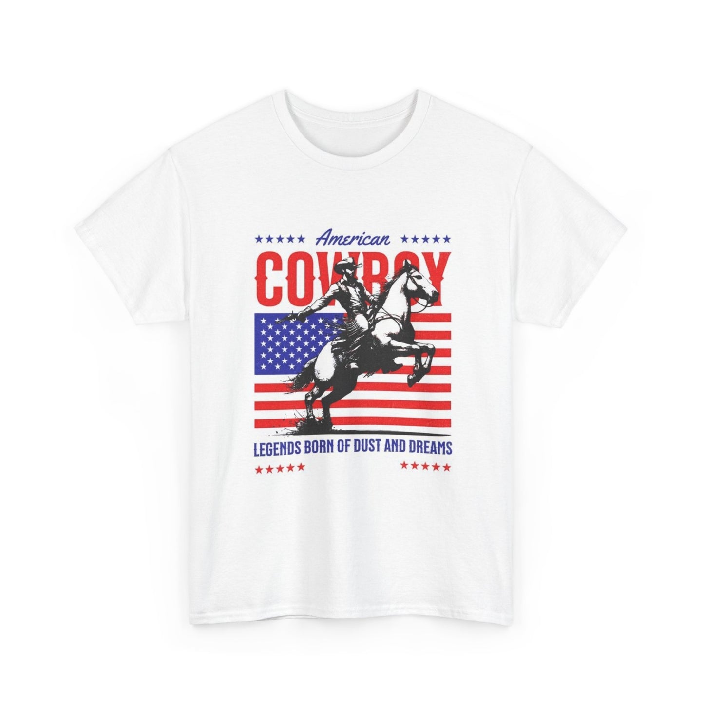 American Cowboy Graphic T Shirt American Flag USA Unisex Heavy Cotton Tee