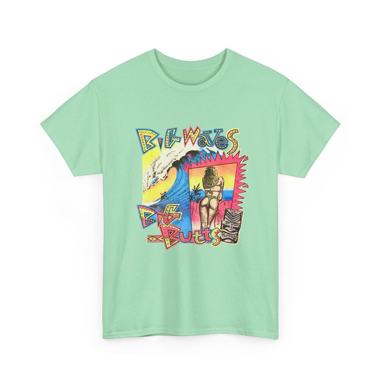 Big Waves Big Asses Vintage Surfing Graphic T Shirt NEW Unisex Heavy Cotton Tee