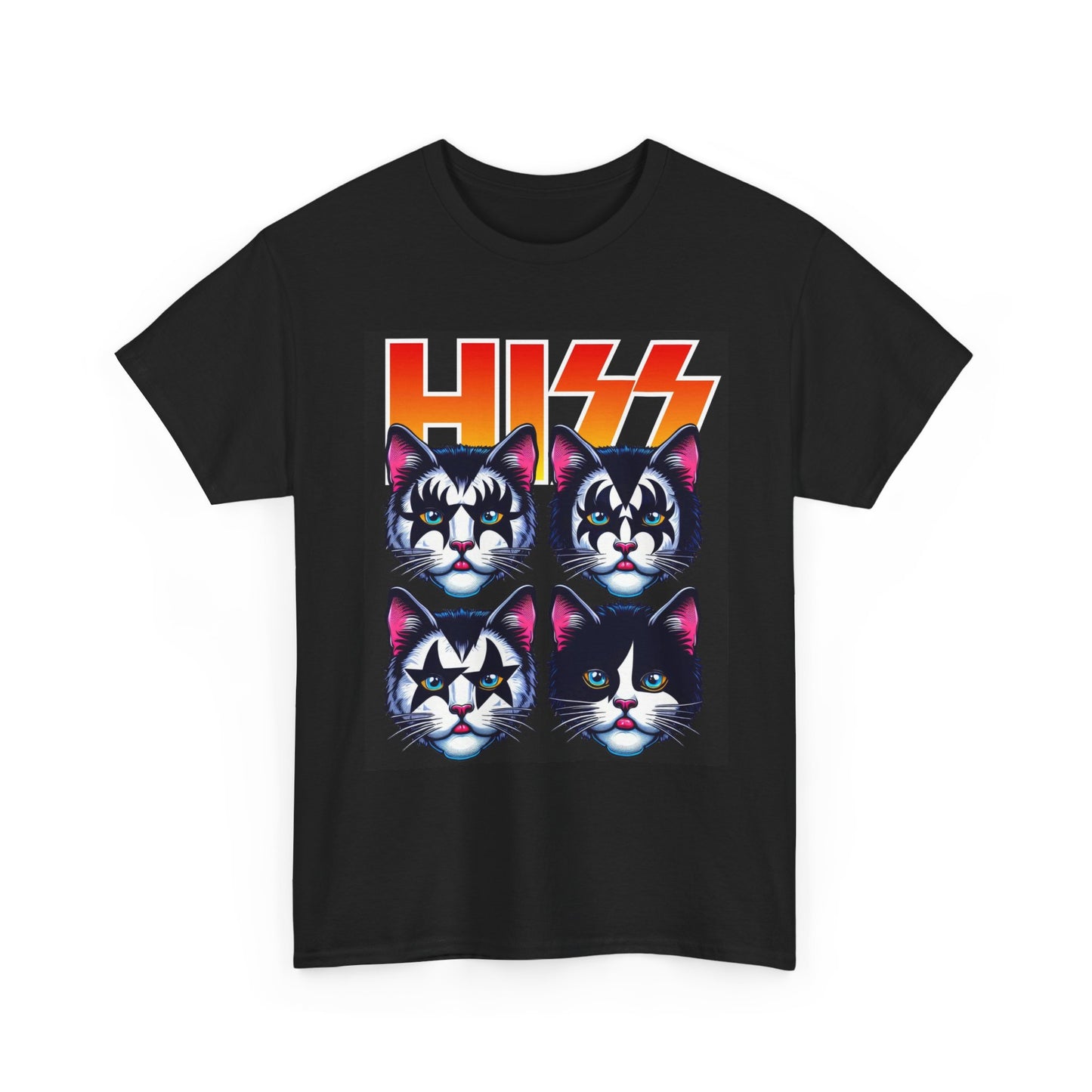 Hiss Cat Graphic T Shirt Funny Cat Jokes Rock And Roll Unisex Heavy Cotton Tee