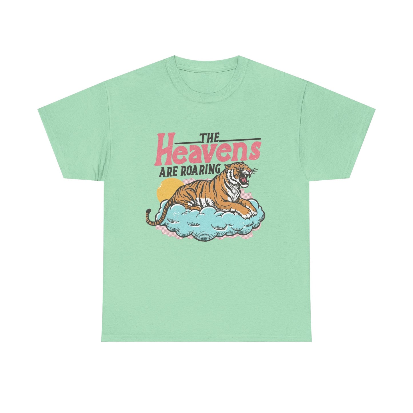 The Heavens Are Roaring Tiger Retro Graphic T Shirt Regular Men's Heavy Cotton Tee