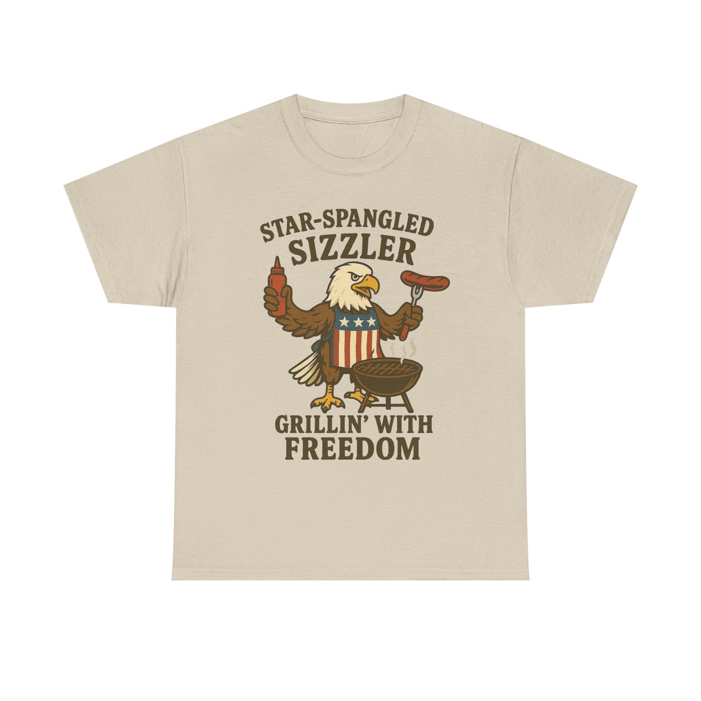 Grilling With Freedom American Flag T Shirt USA Bald Eagle Unisex Heavy Cotton