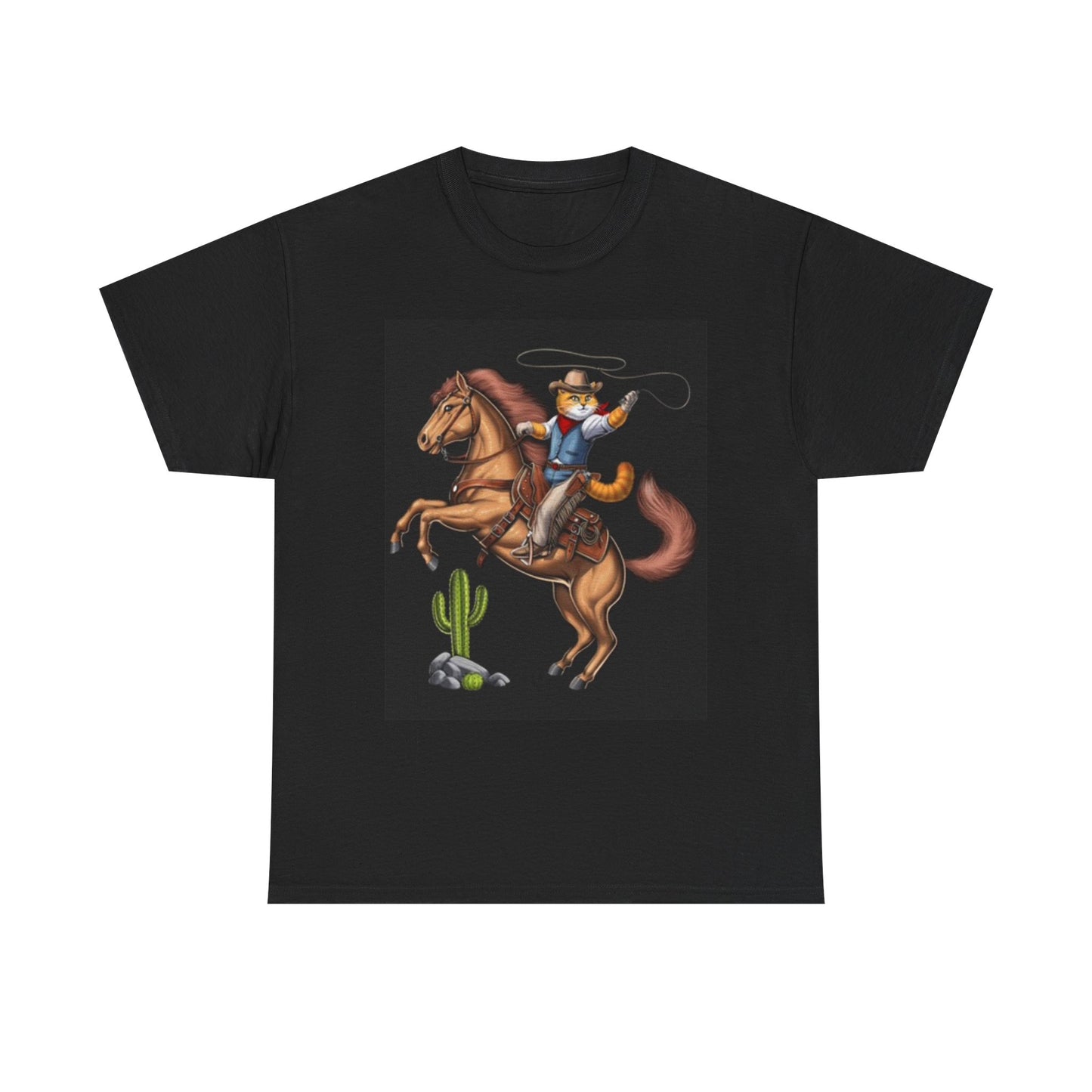 Cowboy Kitty Graphic T Shirt Funny Unisex Heavy Cotton Tee