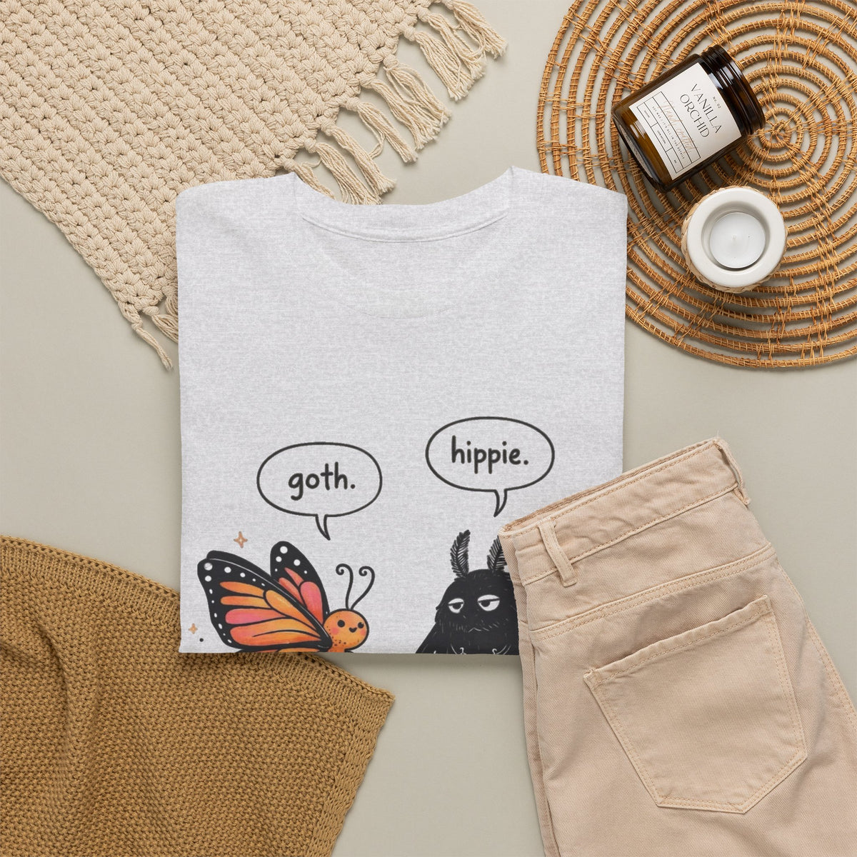 Goth Butterfly and Hippie Funny Graphic T Shirt  Men's Tee