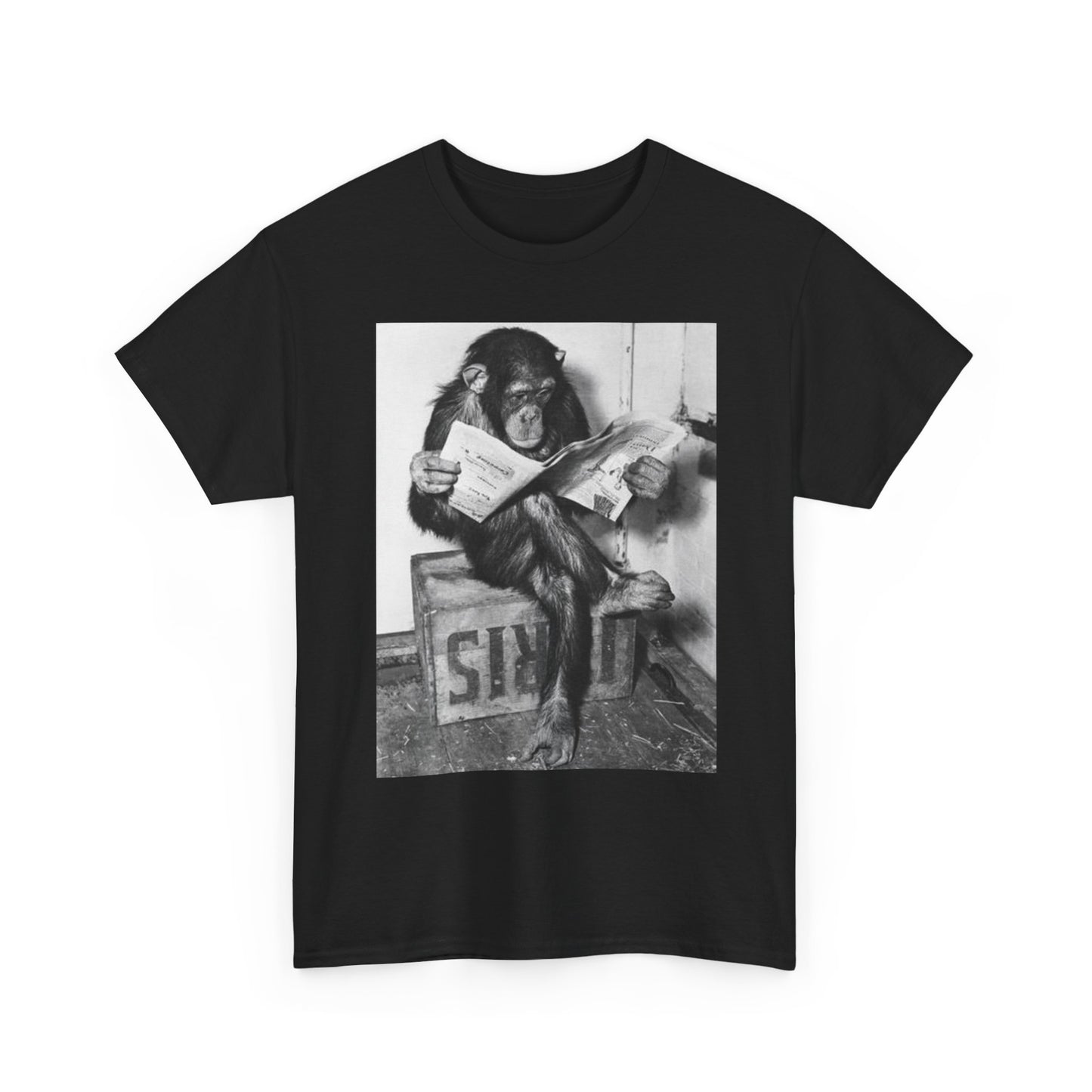 Monkey Reading Newspaper Graphic T Shirt Funny Unisex Heavy Cotton Tee