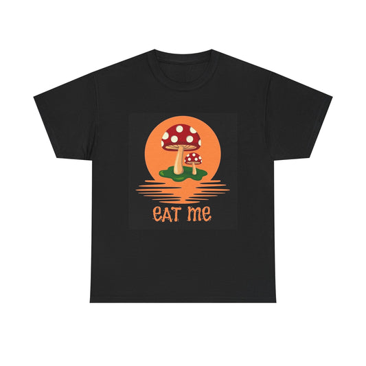 Trippy Mushroom Eat Me Caps Tshirt Mystical Graphic Vibe Unisex Heavy Cotton Tee