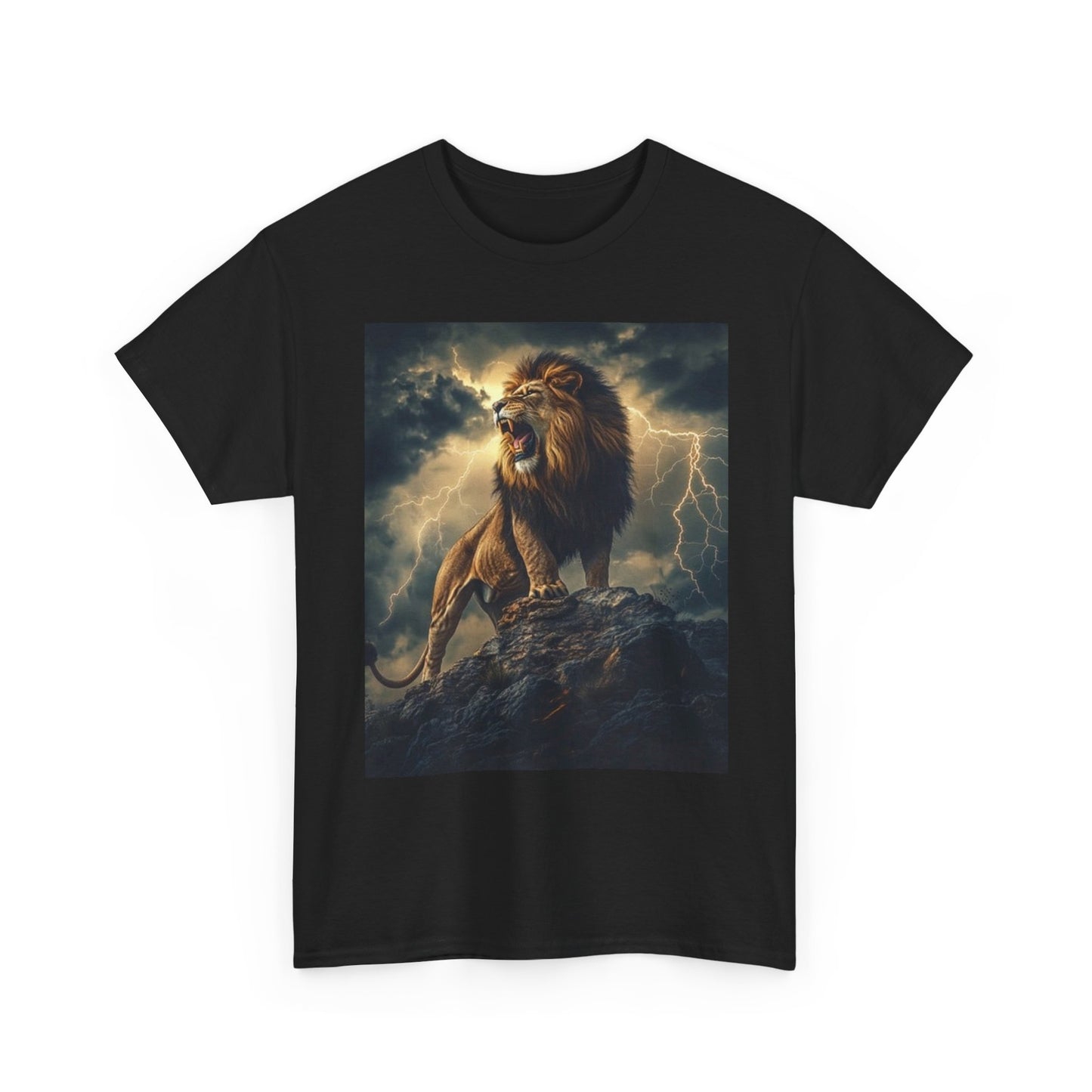 Lion Roaring Graphic T Shirt Mountain Top Animals Unisex Heavy Cotton Tee