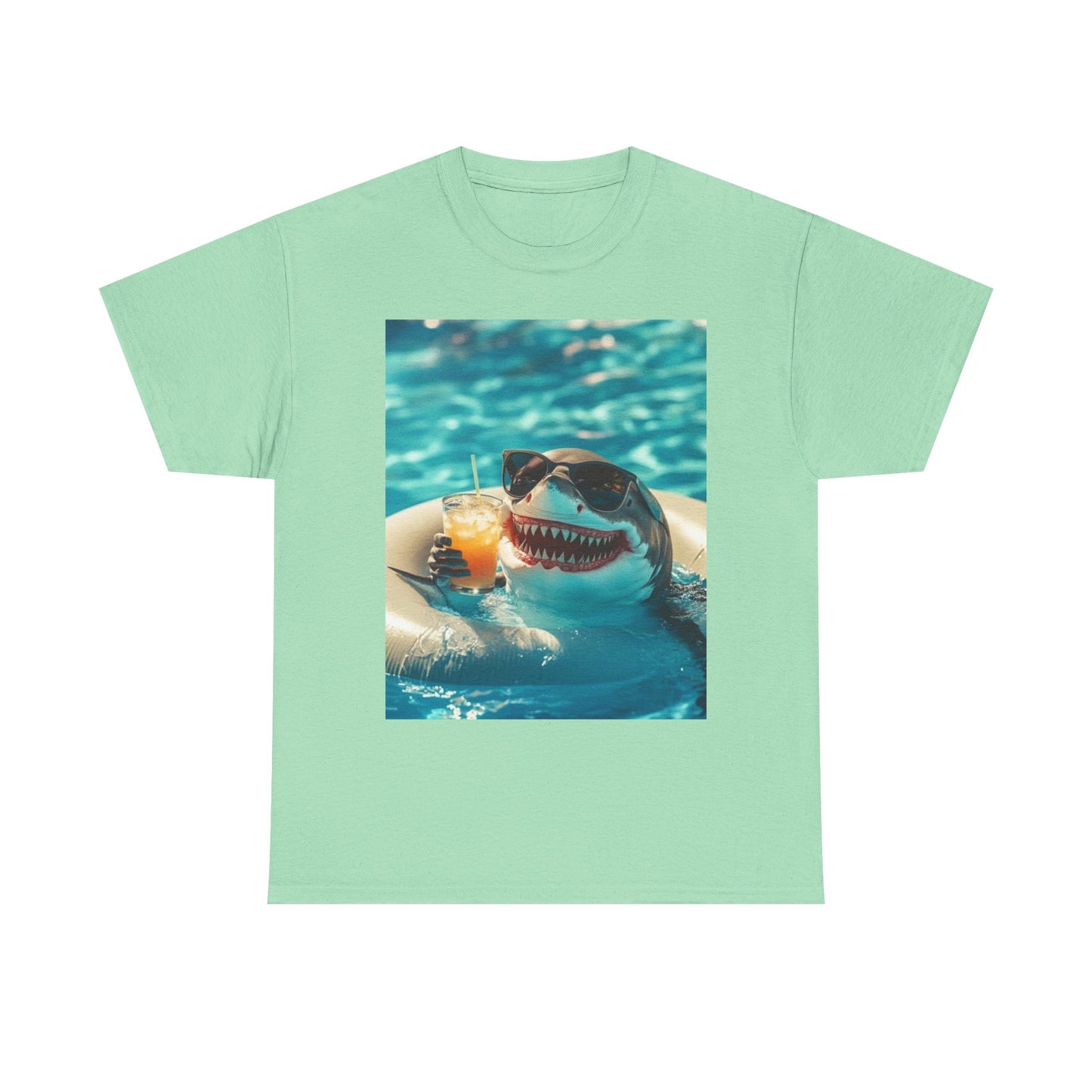 Shark On Vacation Funny Graphic T-Shirt Unisex Heavy Cotton Tee NEW