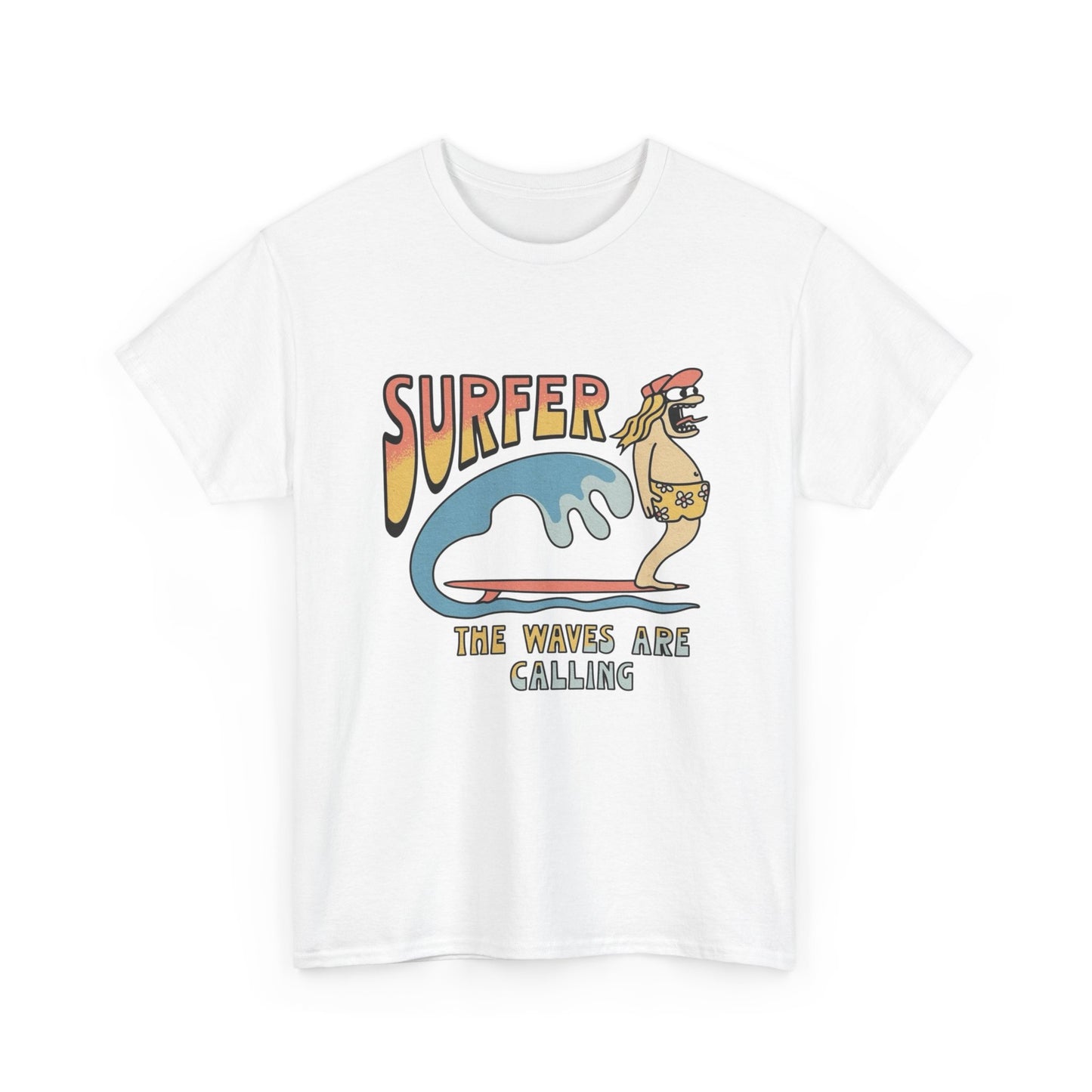 Surfer The Waves Are Calling Graphic T Shirt NEW Adult Regular Heavy Cotton Tee