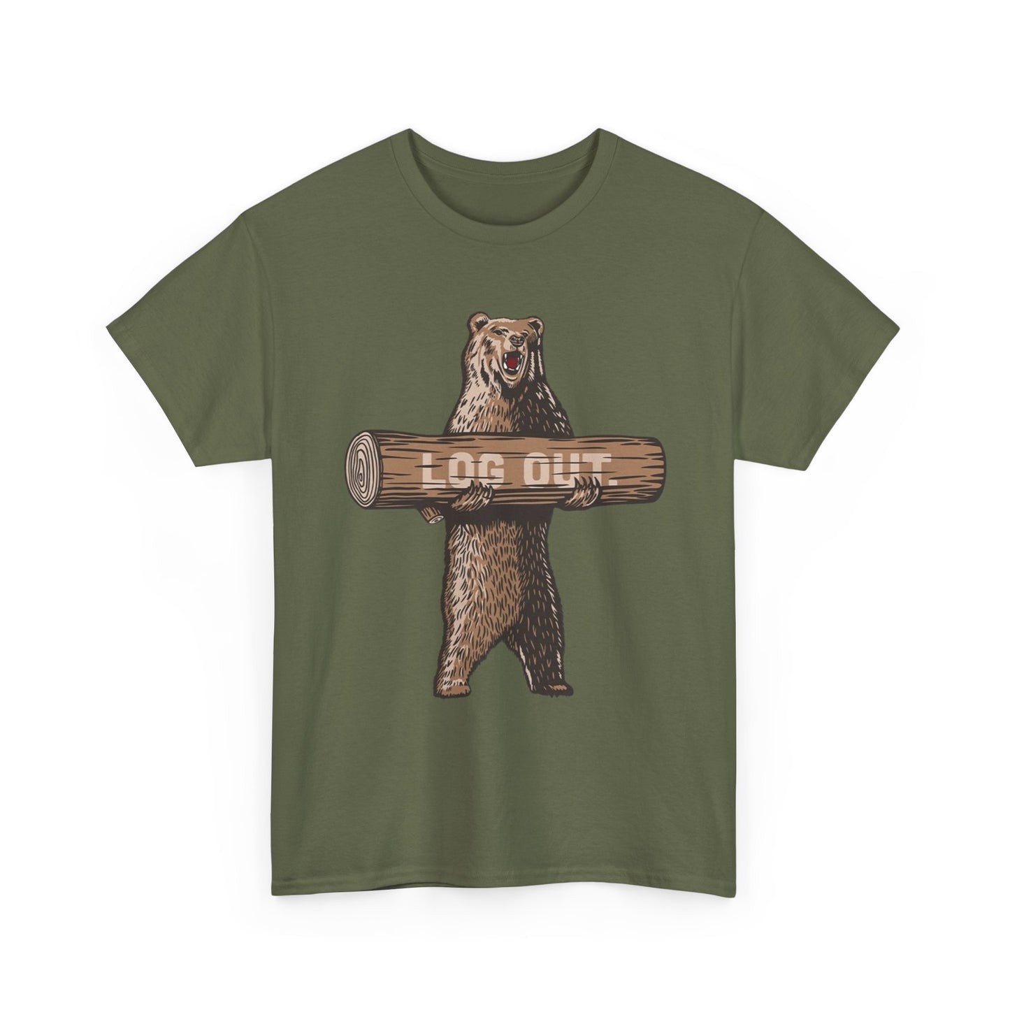 Log Out Bear Vacation Camping T Shirt Graphic Men's Heavy Cotton Tee