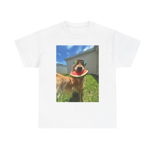 Funny Golden Retriever Selfie Graphic T-Shirt Unisex Heavy Cotton Tee NEW