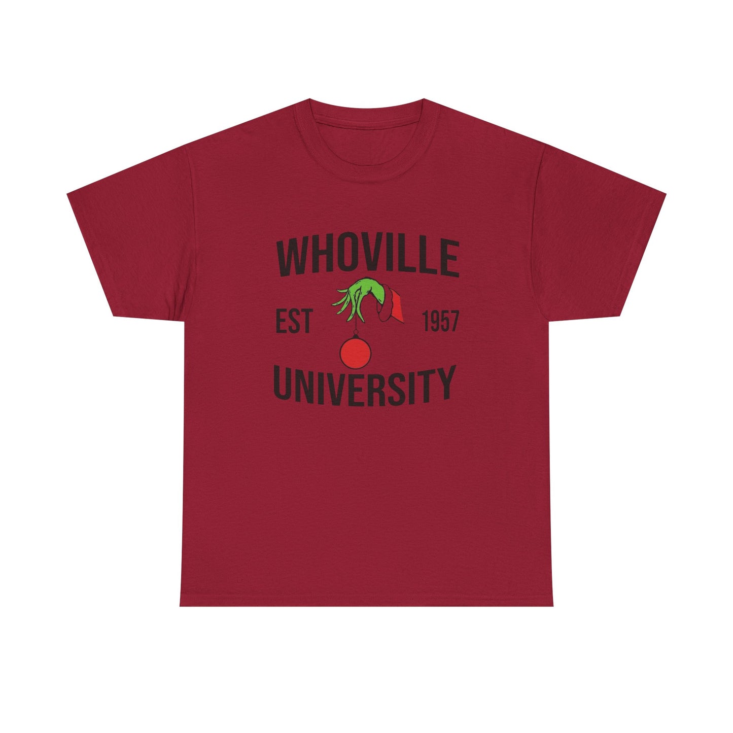Whoville University Christmas Grinch Graphic T Shirt Unisex NEW Heavy Cotton Tee