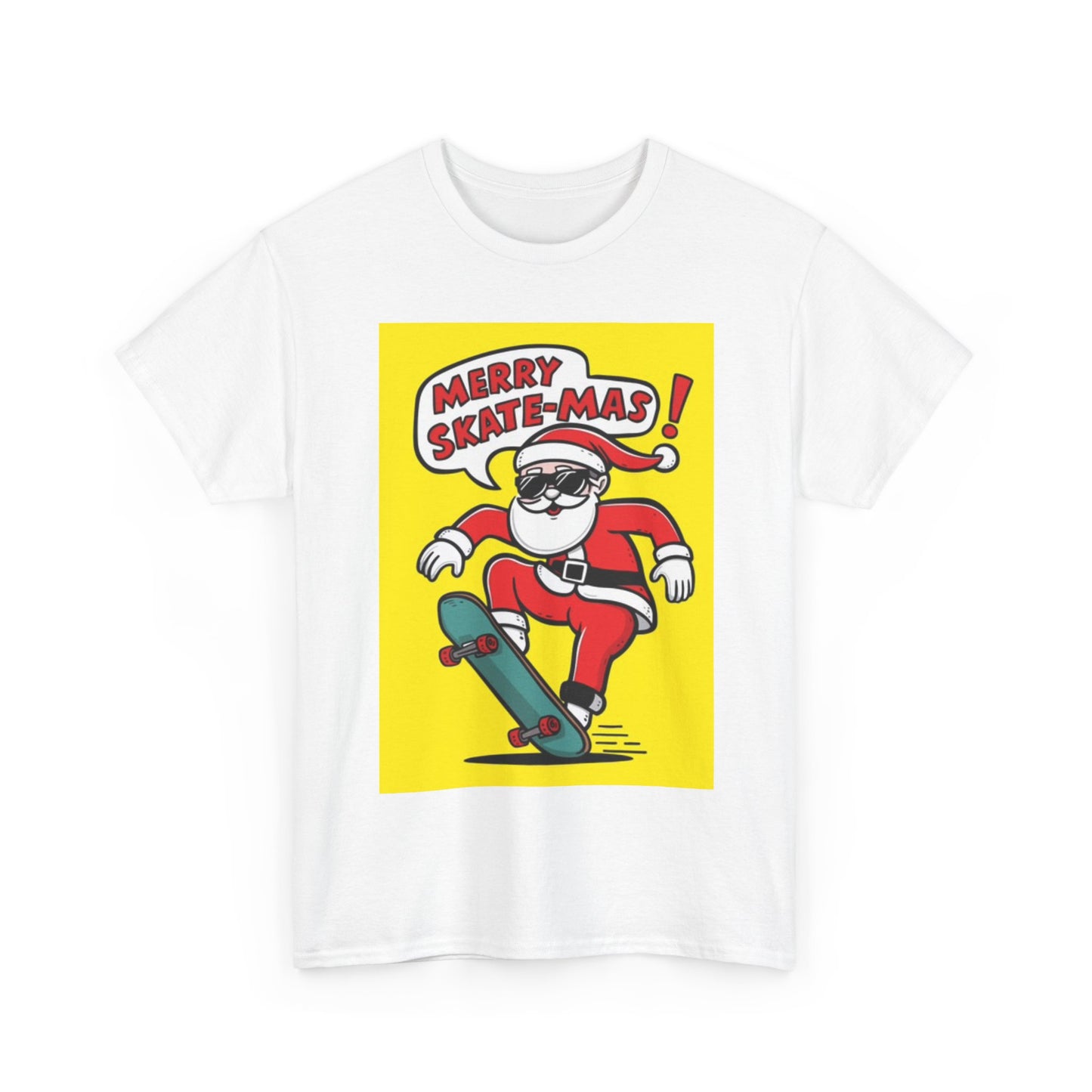Merry Christmas Shirt Santa Skateboarding Graphic Unisex Heavy Cotton Tee