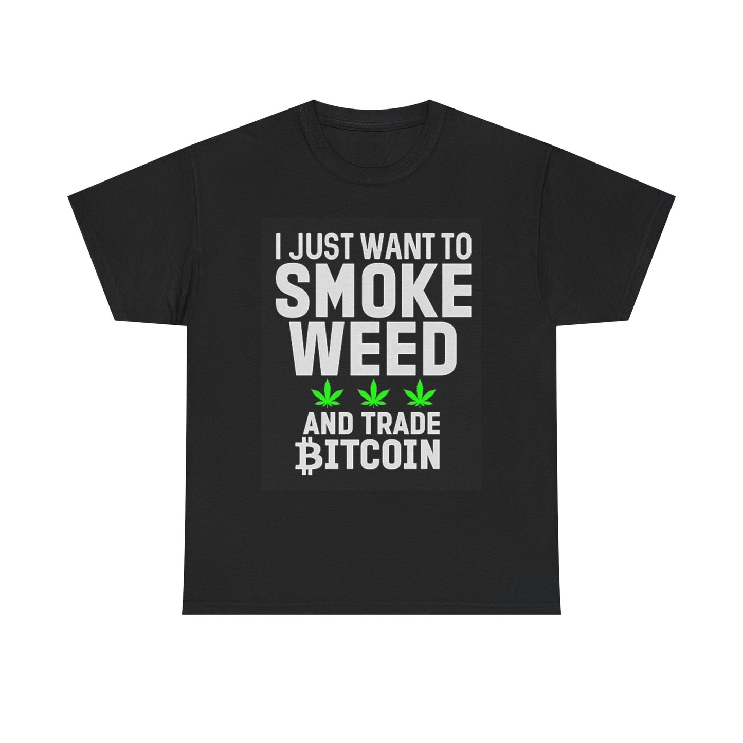 Smoke Weed And Trade Bitcoin T Shirt Funny Pot Graphic Unisex Heavy Cotton Tee