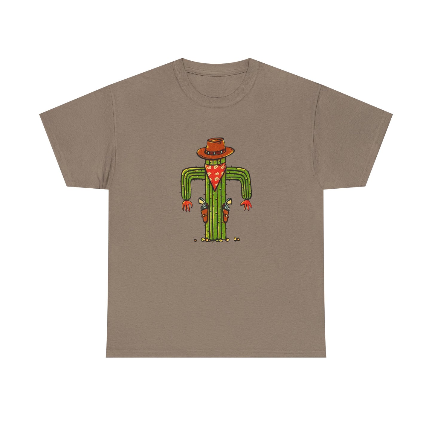 Funny Cactus Cowboy Gun Fighter Graphic T Shirt Unisex Heavy Cotton Tee