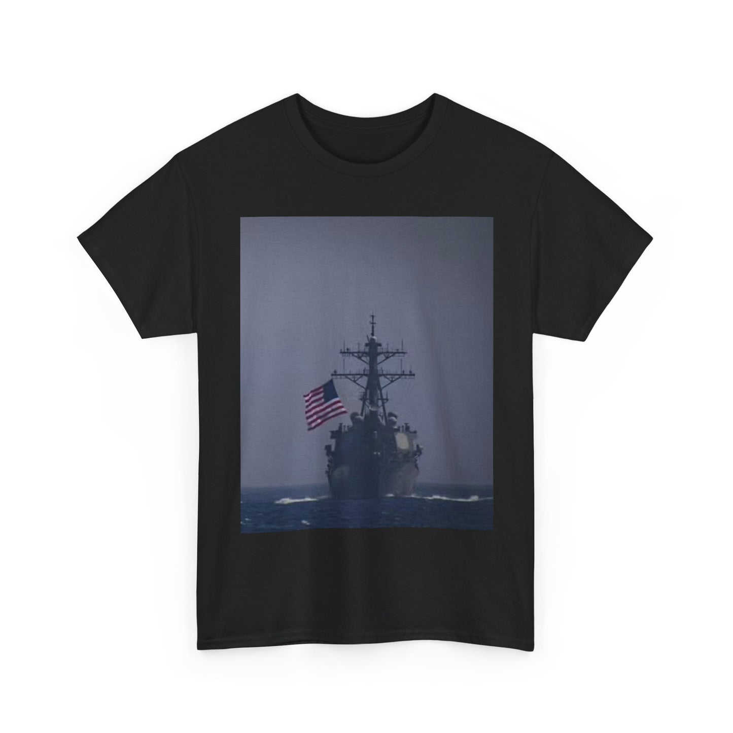 Navy Warship T shirt American Flag Military Battleship USA Unisex Heavy Cotton