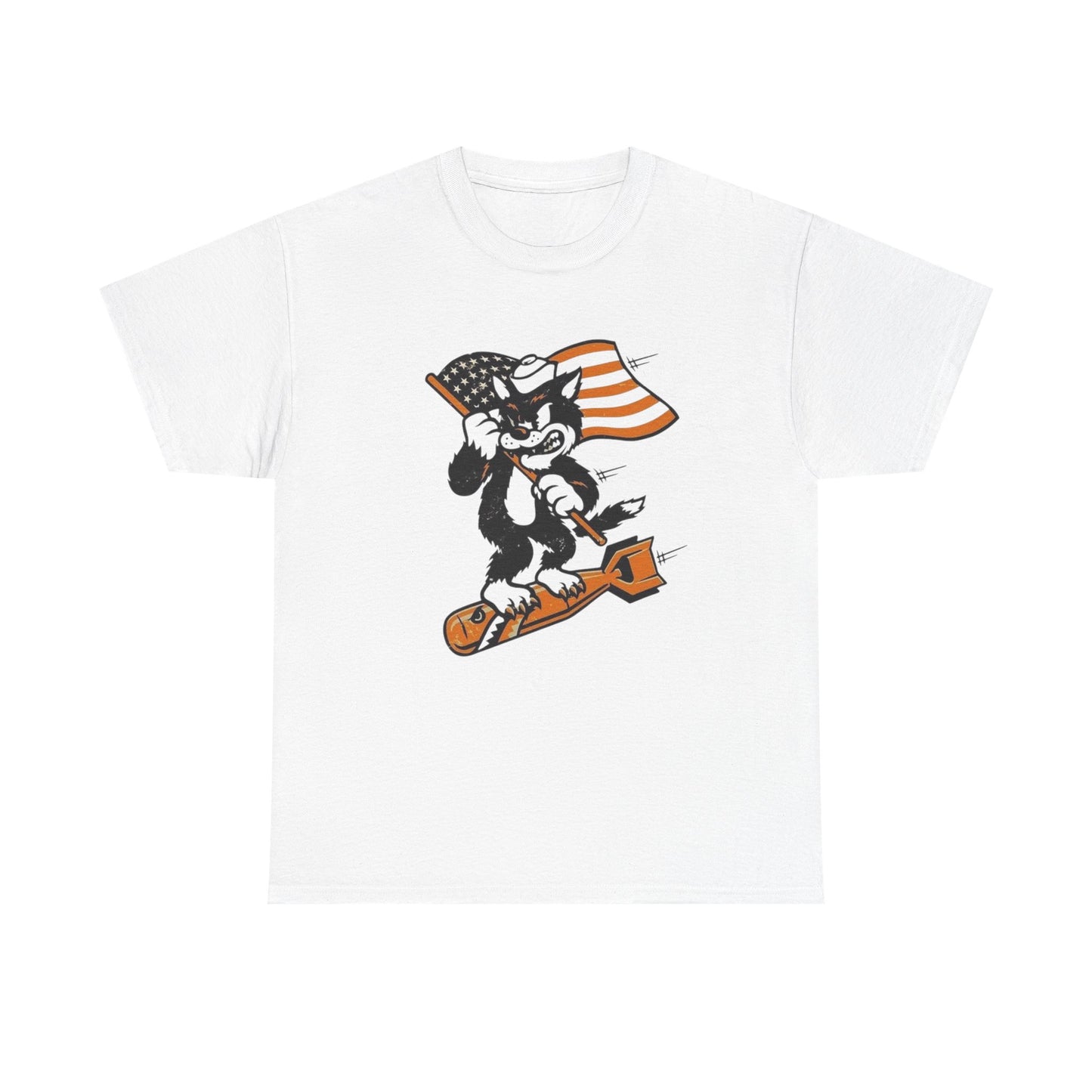Vintage Military Cat Fighter Graphic T Shirt Unisex Heavy Cotton Tee