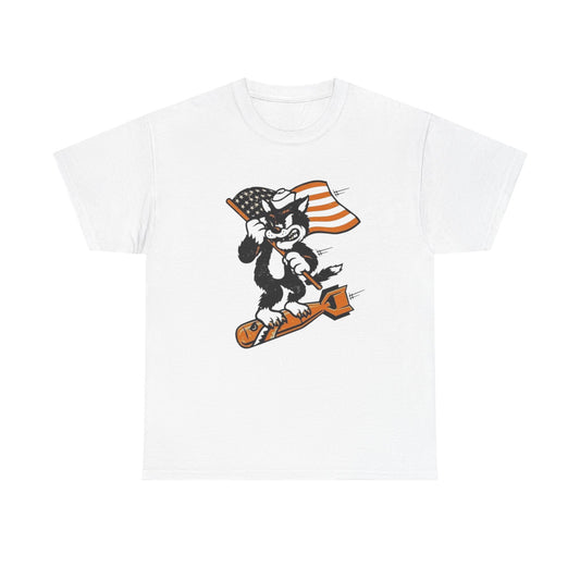 Vintage Military Cat Fighter Graphic T Shirt Unisex Heavy Cotton Tee