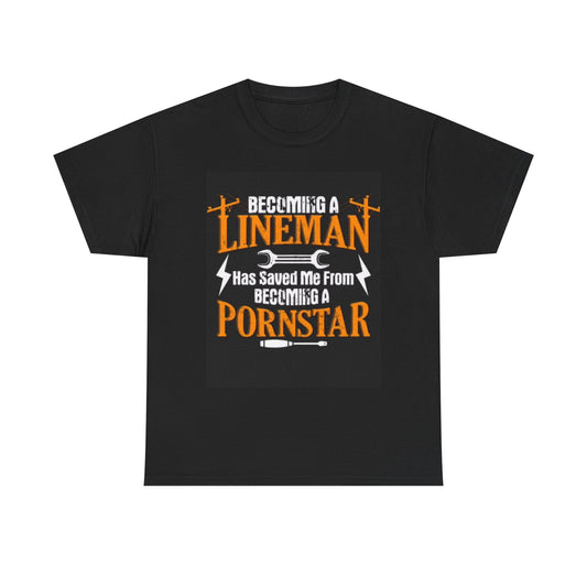 Funny Lineman Graphic T Shirt Retro Funny Gift Pornstar Unisex Heavy Cotton Tee