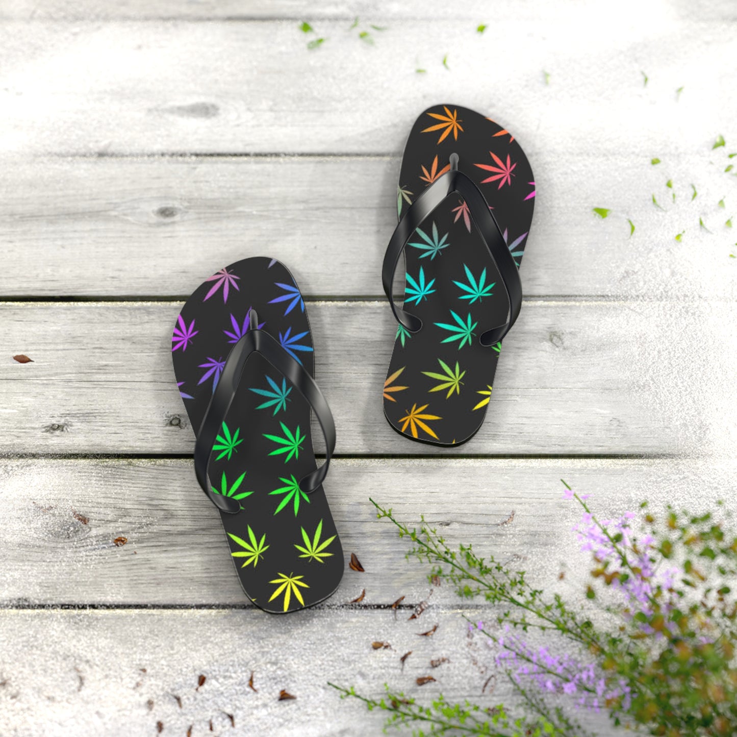 WAVES And SUN Co Sandals Pot Leaf - Flip Flops -Slides Summer Beach BRAND NEW