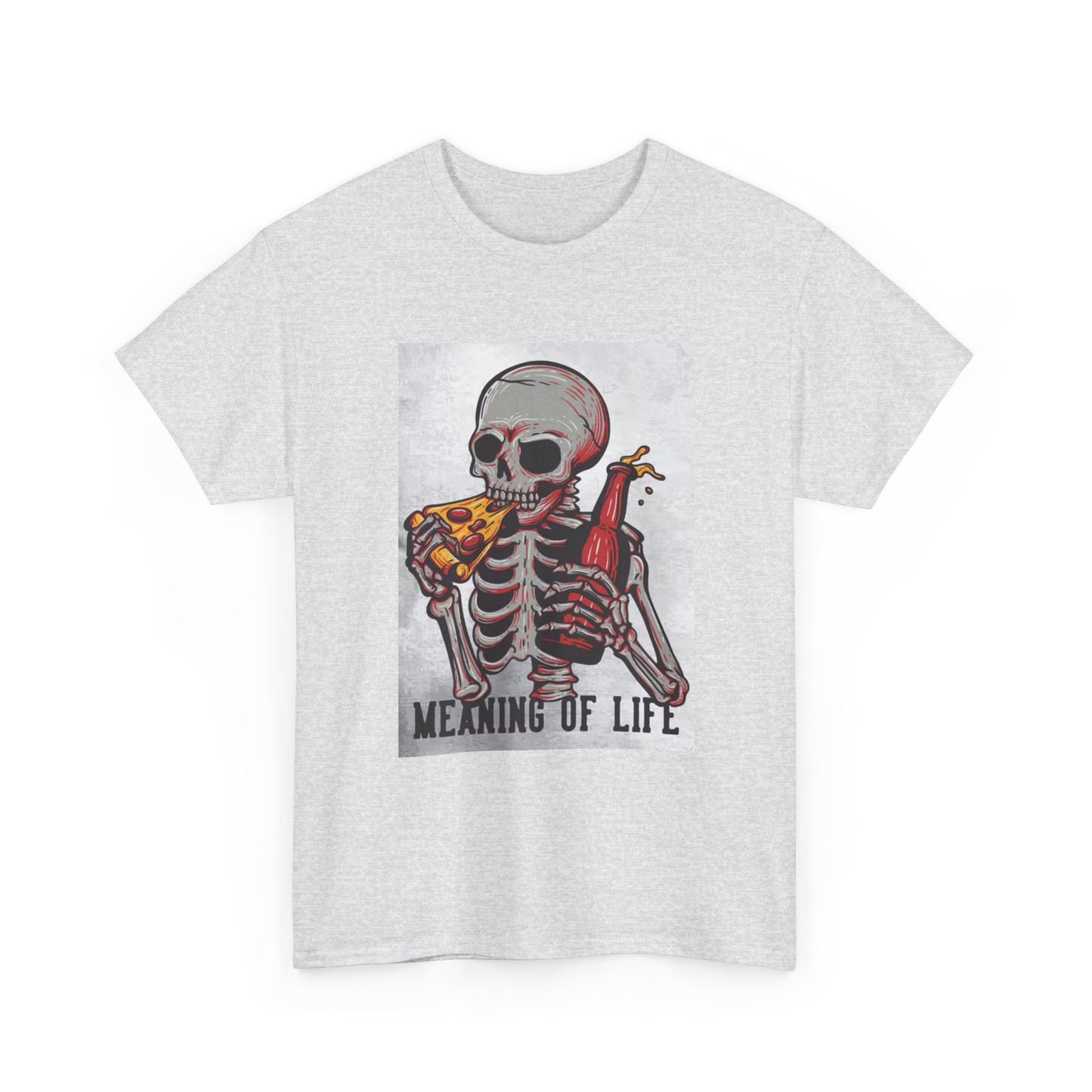 Pizza And Beer Tshirt Meaning Of Life Funny Skeleton One Bite Unisex Heavy Tee