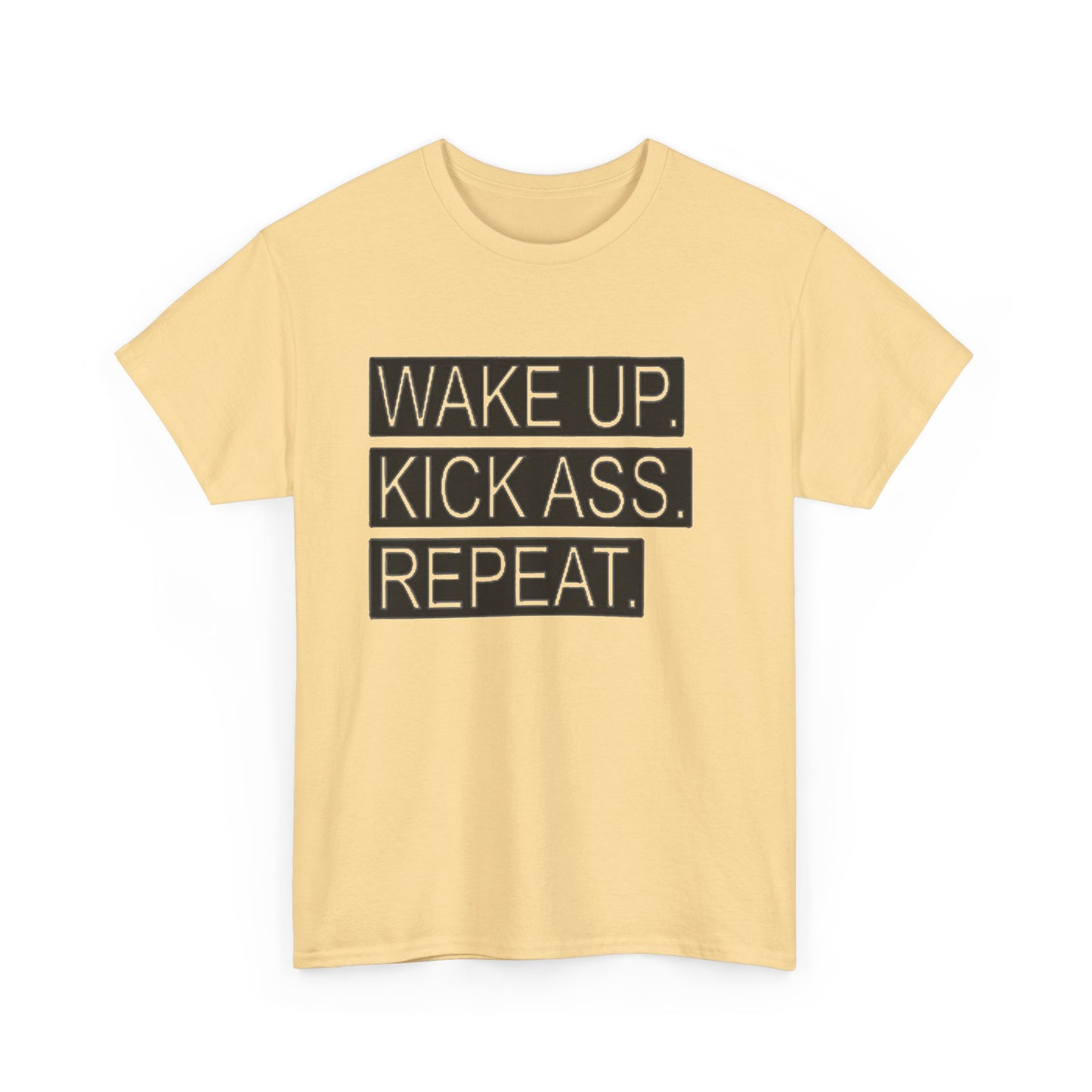 Wake Up Kick Ass Repeat GYM Graphic T Shirt NEW Unisex Heavy Cotton Tee