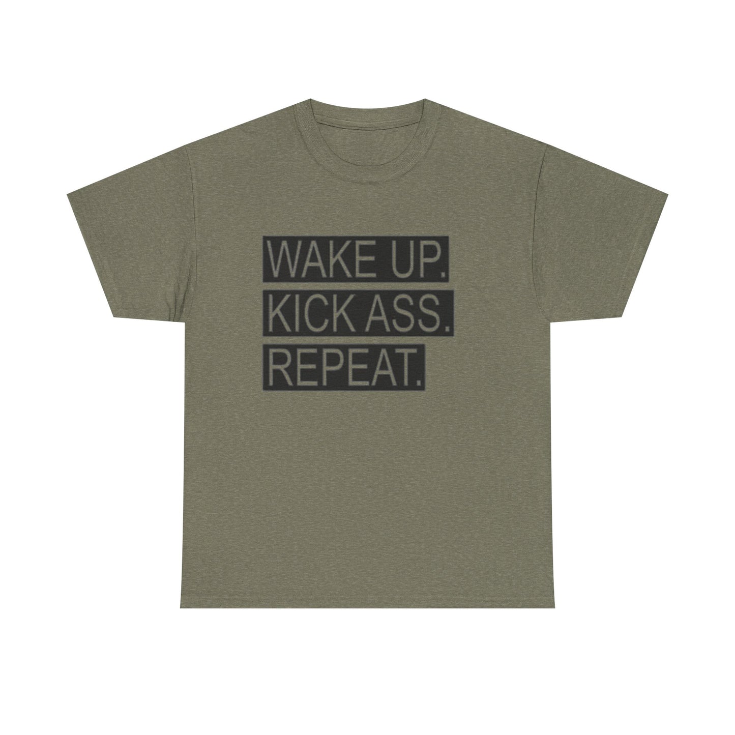 Wake Up Kick Ass Repeat GYM Graphic T Shirt NEW Unisex Heavy Cotton Tee