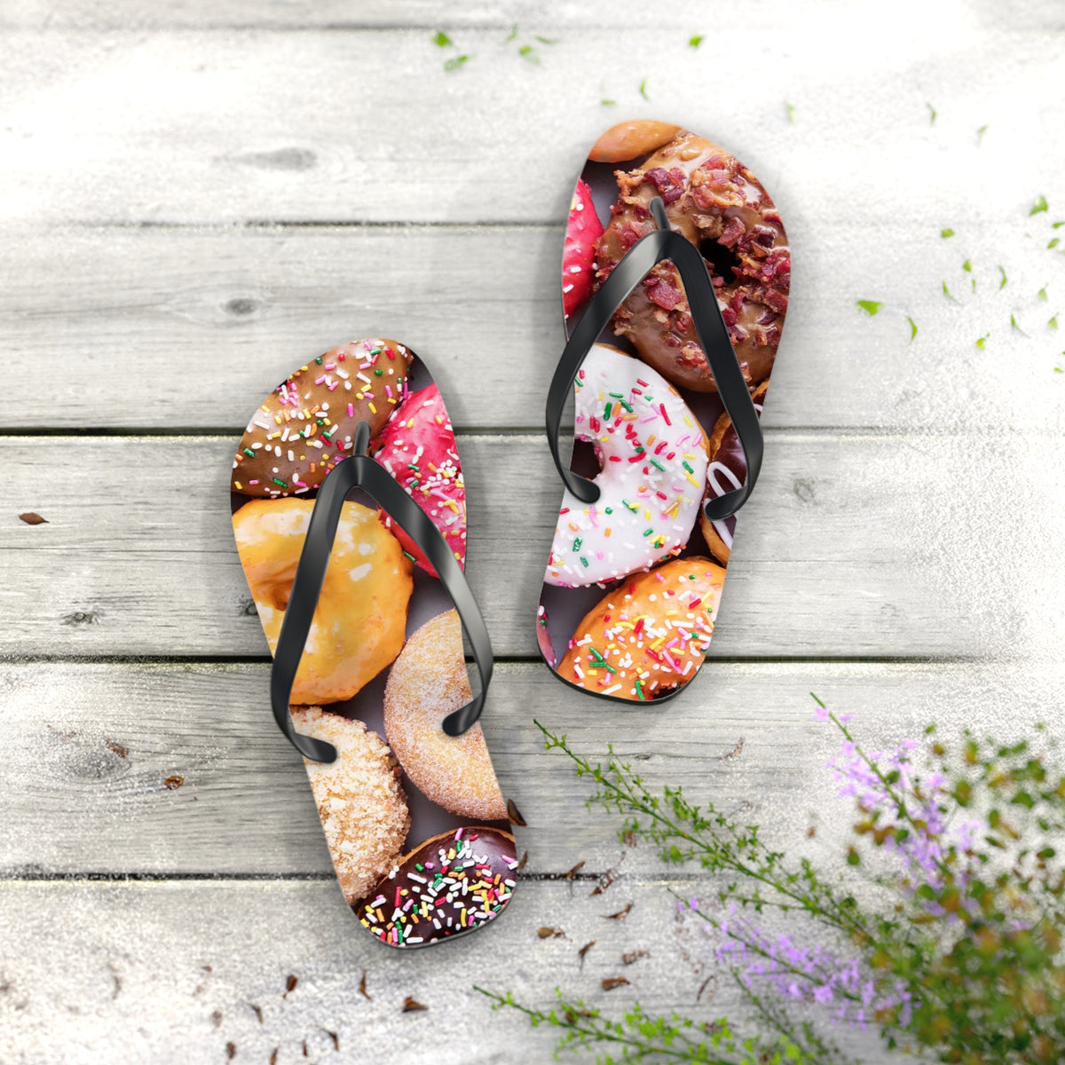 Donuts Funny Summer Sandals, Beach Shoes, Vacation Flip Flops, Pool Slides