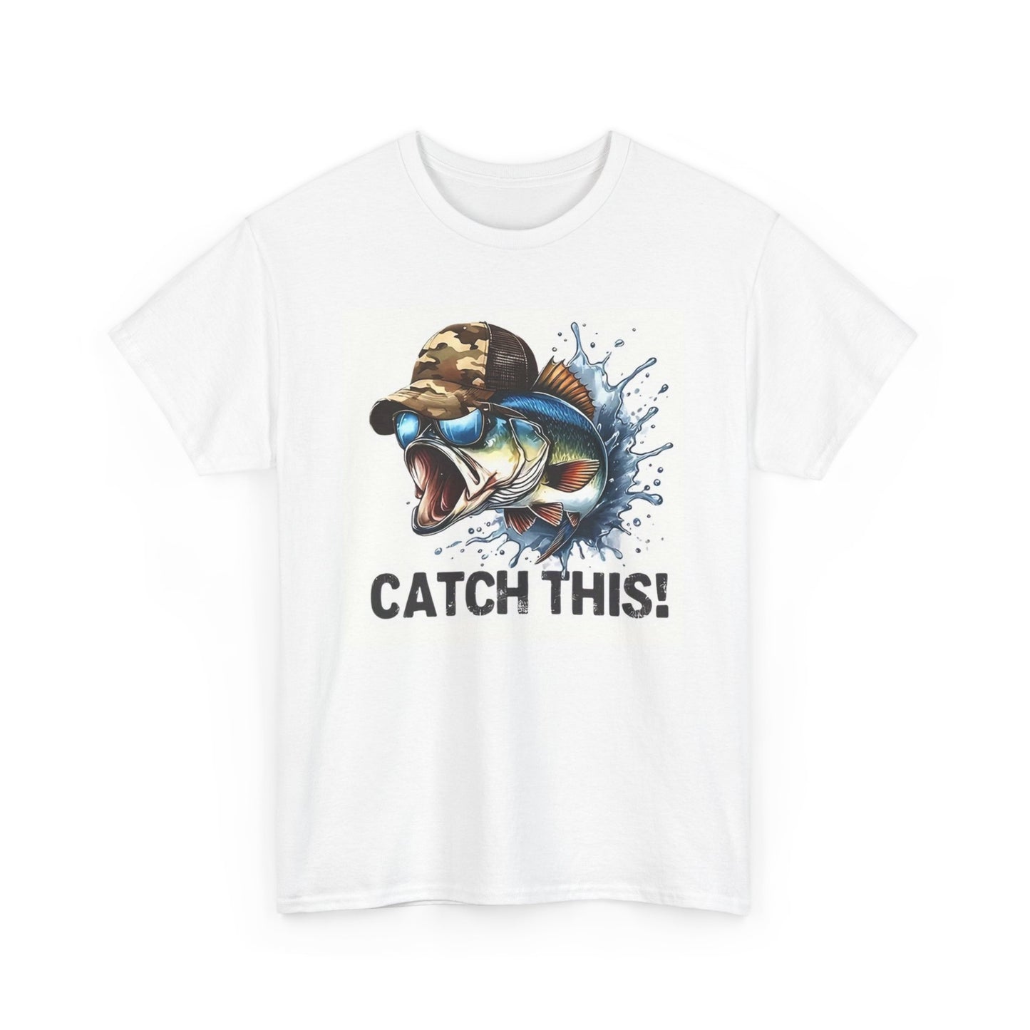 Catch This Bass Graphic T Shirt Funny Fishing Outdoors Unisex Heavy Cotton Tee