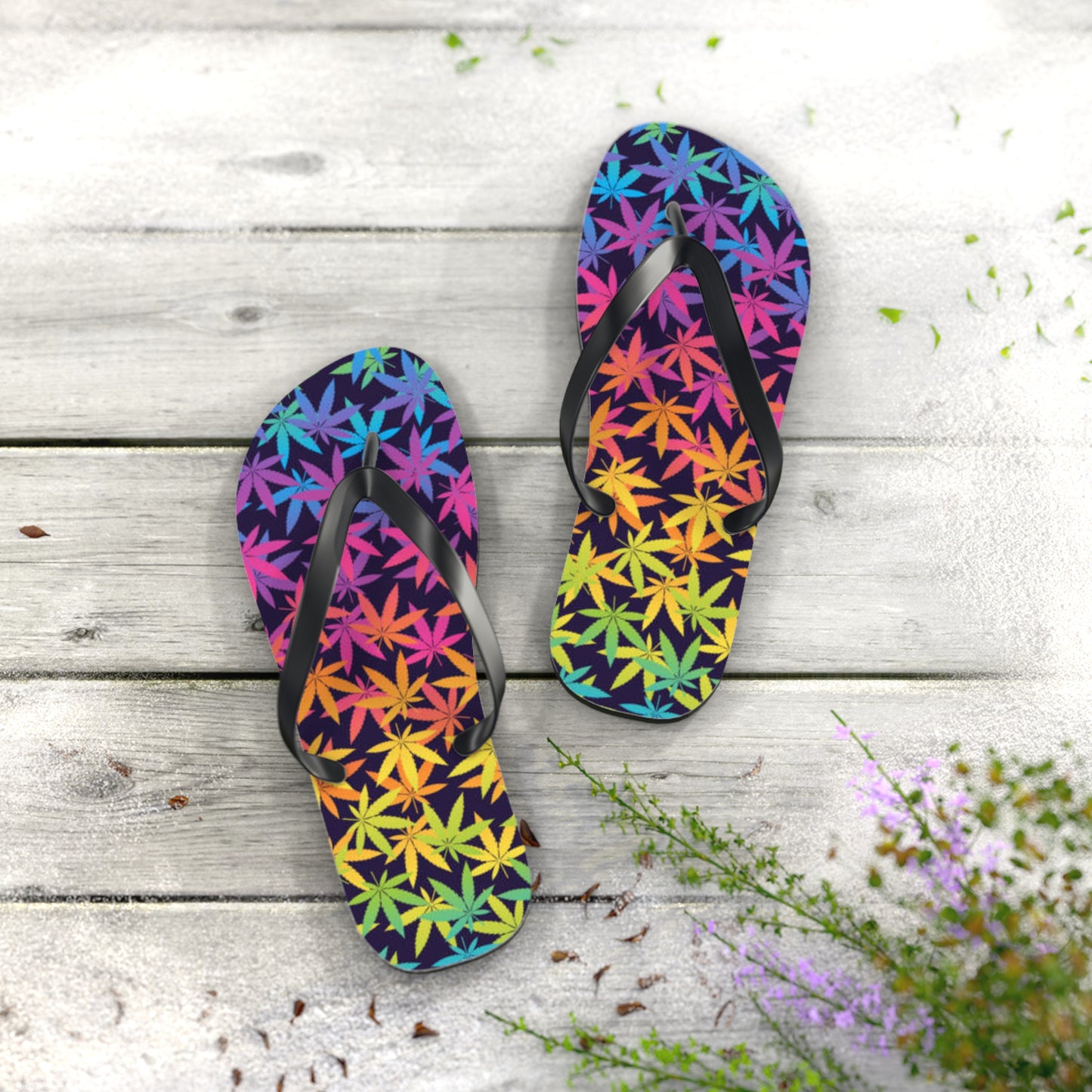 WAVES And SUN Co Sandals Marijuana - Flip Flops -Slides Summer Beach BRAND NEW