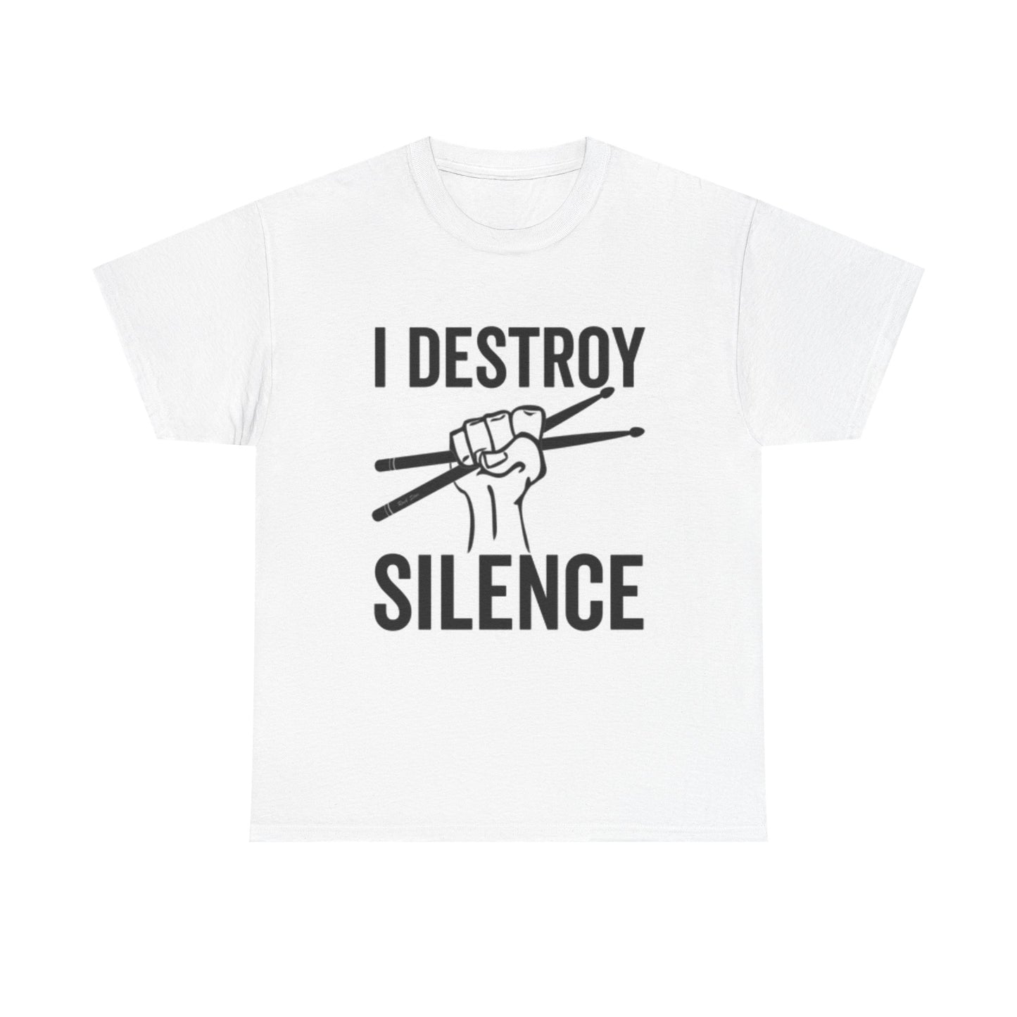 I Destroy Silence Graphic T Shirt Retro Drummer Gift Unisex Heavy Cotton Tee