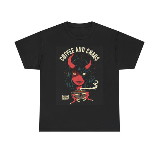 Coffee And Chaos Graphic T Shirt Unisex Heavy Cotton Tee