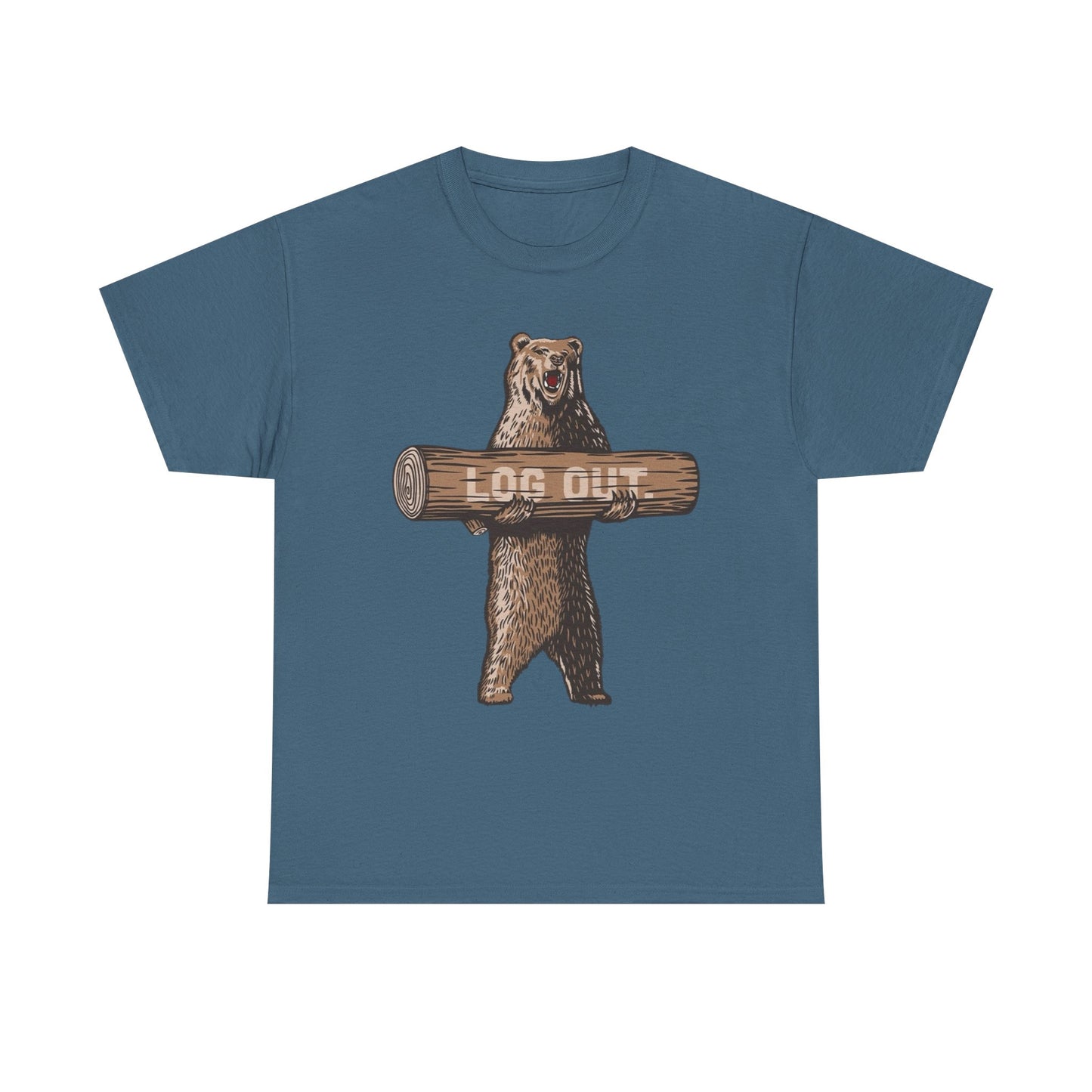 Log Out Bear Vacation Camping T Shirt Graphic Men's Heavy Cotton Tee