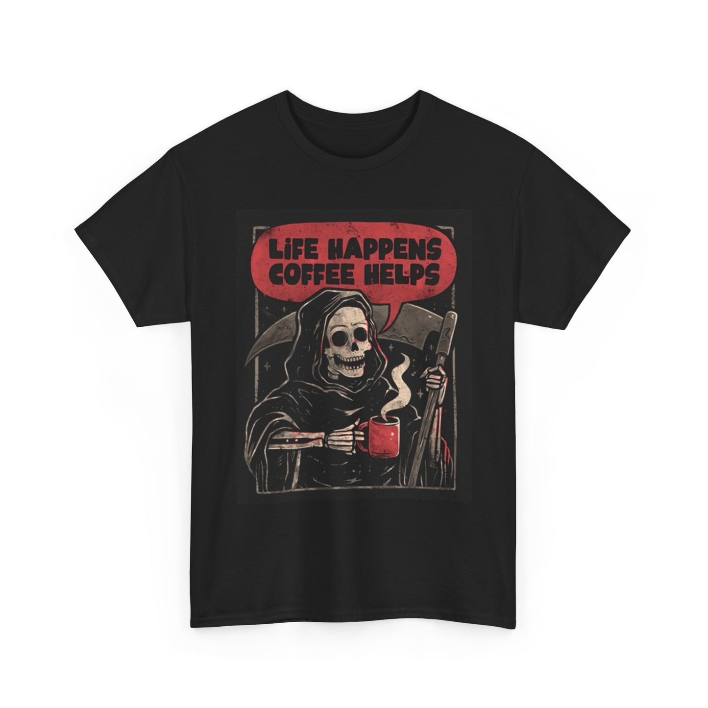 Life Happens Coffee Helps Graphic T Shirt Retro Funny Unisex Heavy Cotton Tee