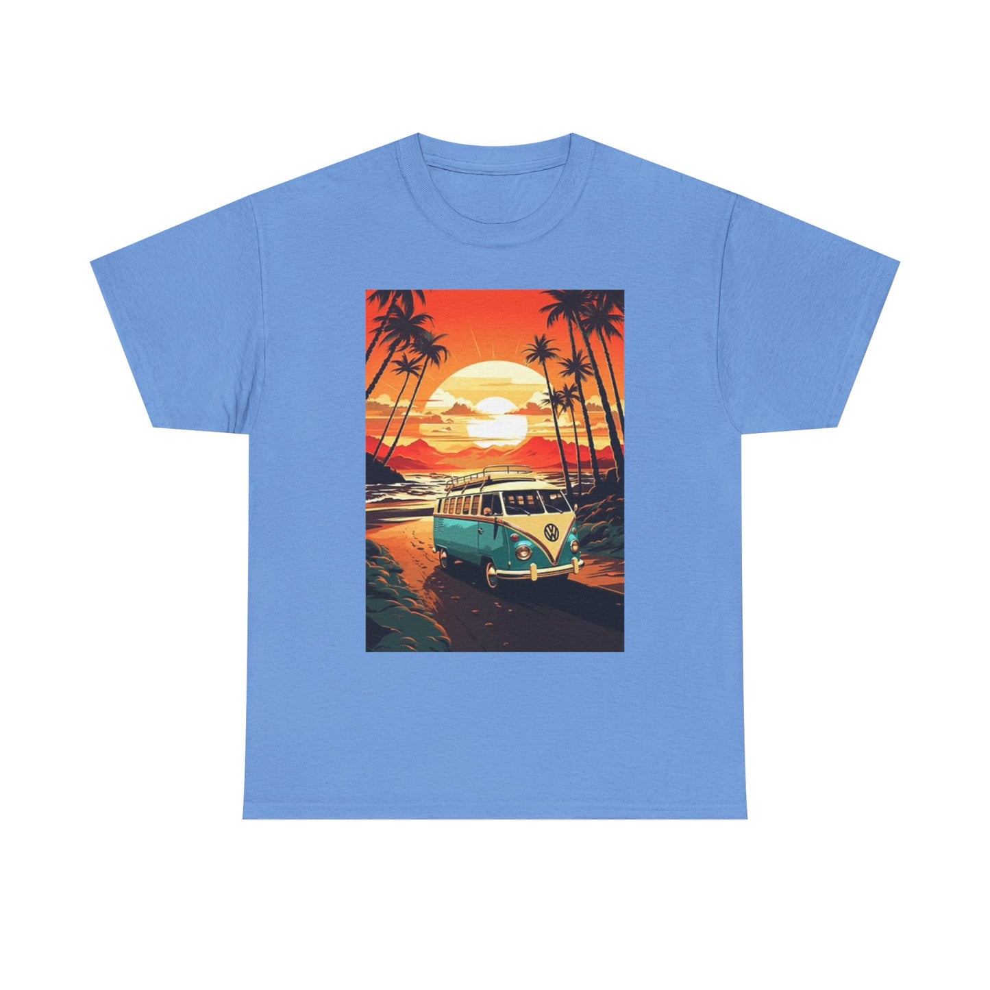 Beach Sunset Graphic T Shirt Surfing Bus Retro Unisex Heavy Cotton Tee