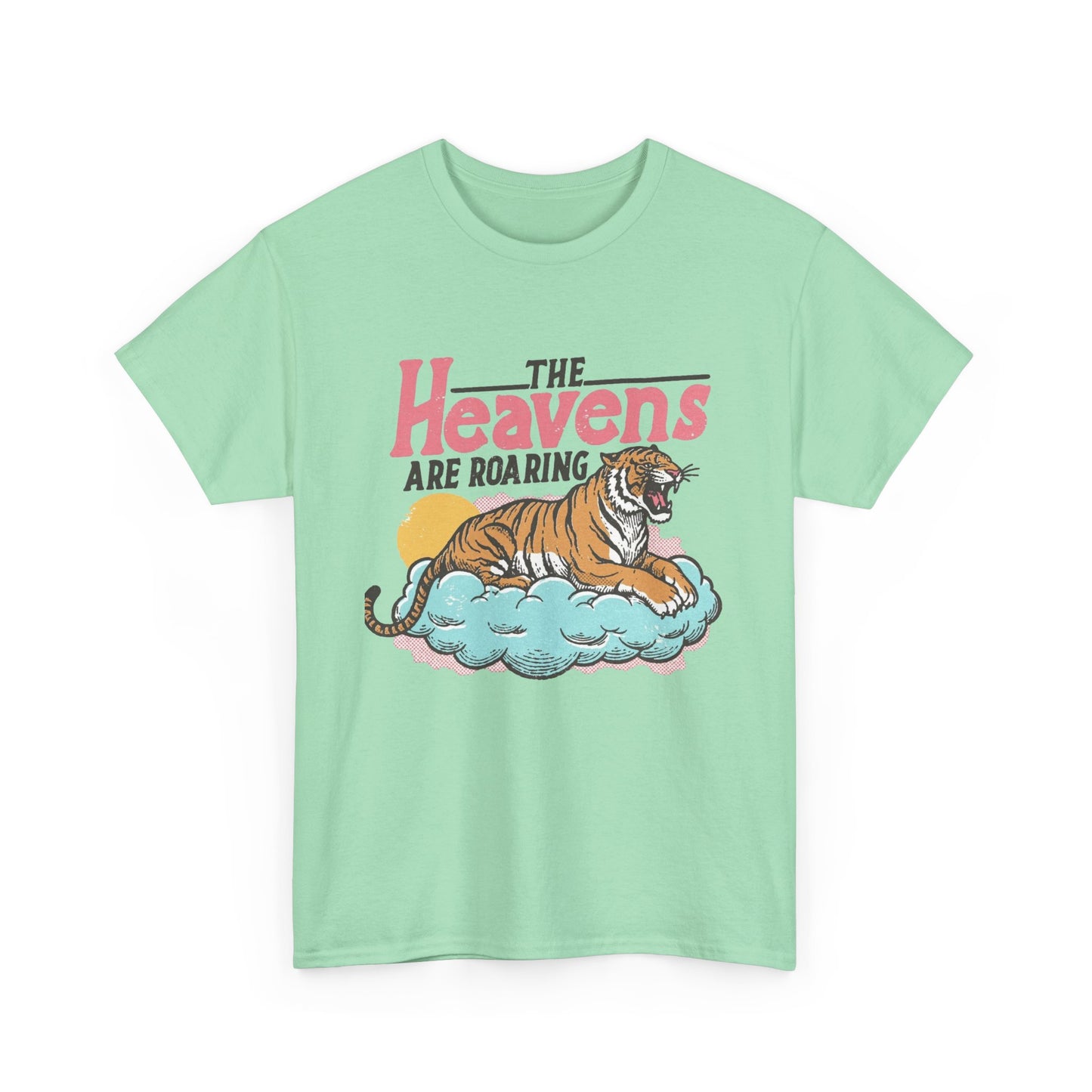 The Heavens Are Roaring Tiger Retro Graphic T Shirt Regular Men's Heavy Cotton Tee