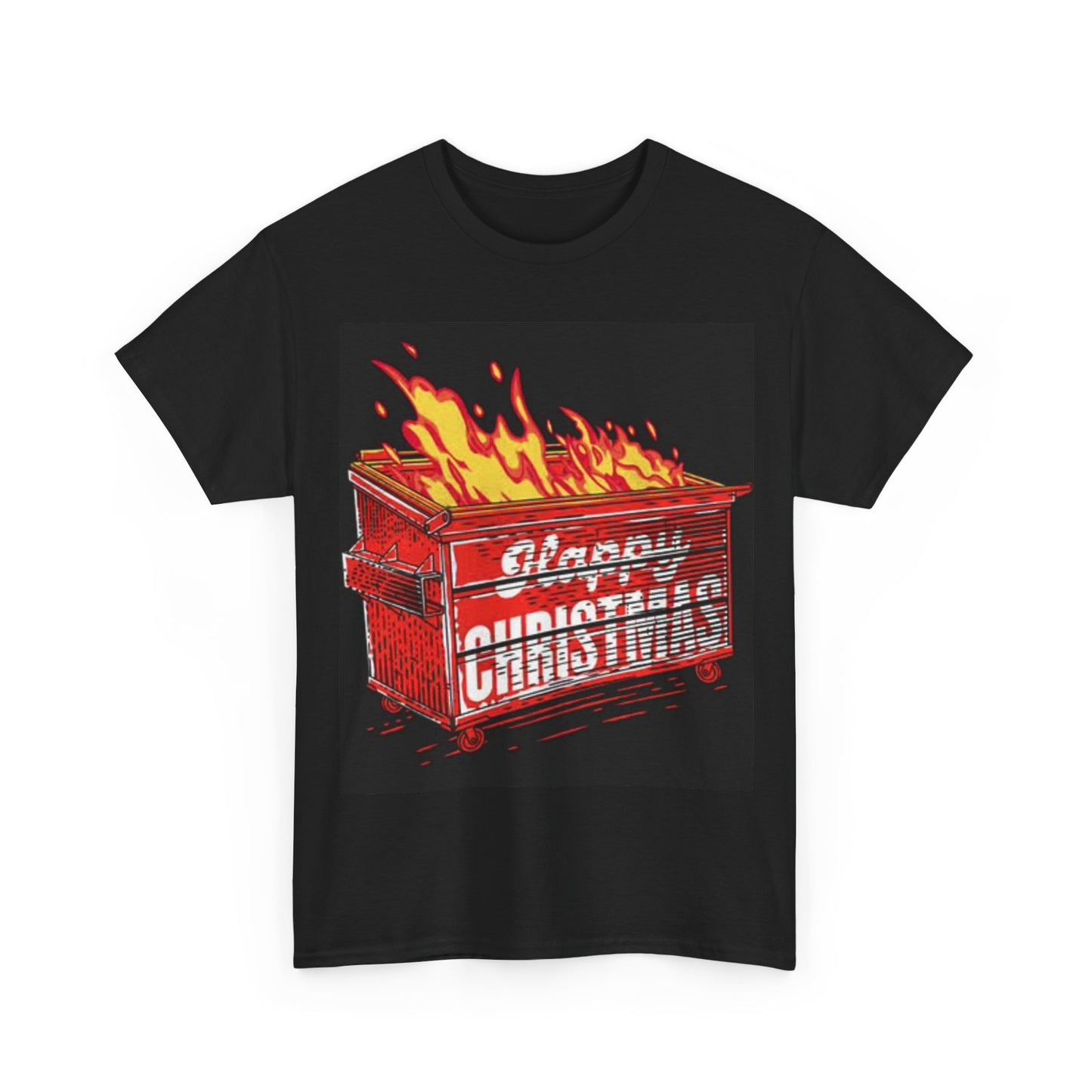 Happy Christmas Shirt Funny Dumpster Fire Graphic Holidays Unisex Heavy Cotton