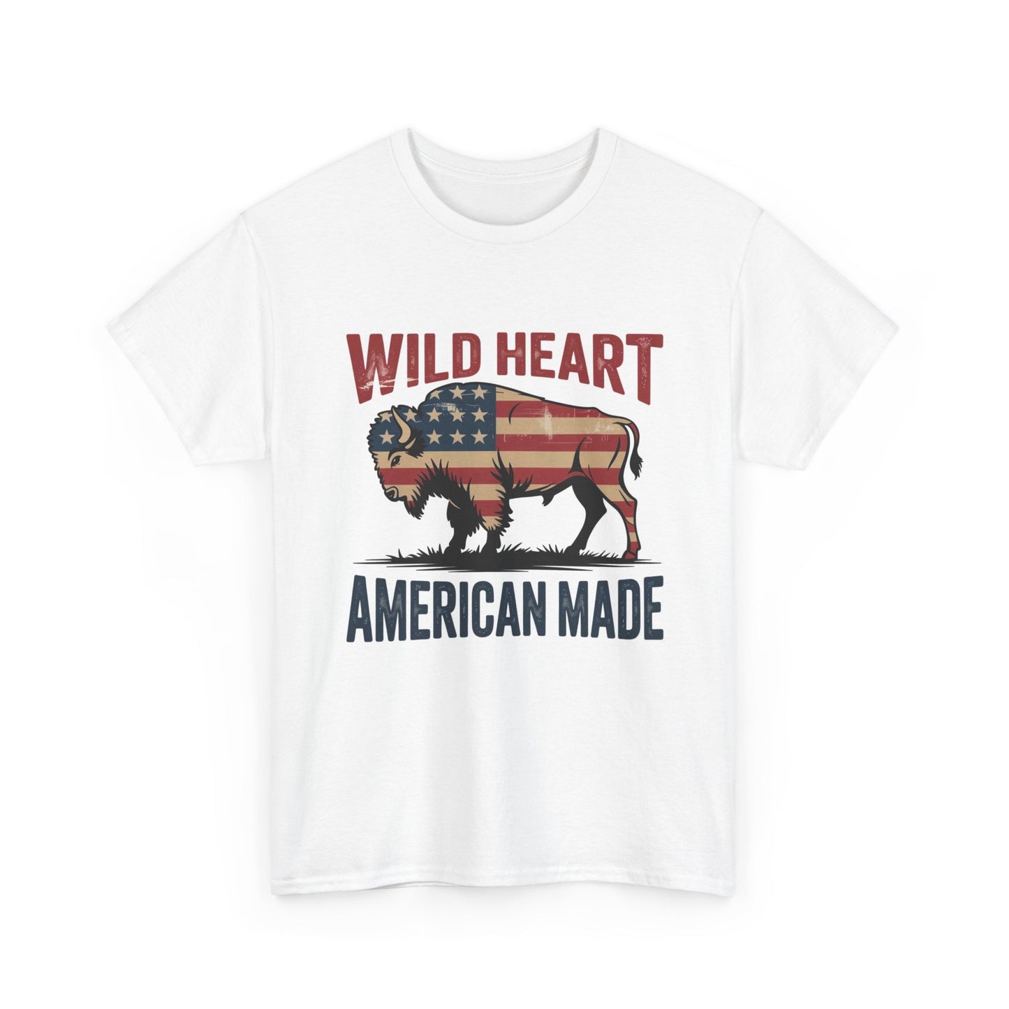 Bison Wild Heart American Made Graphic T Shirt Men's Heavy Cotton Tee