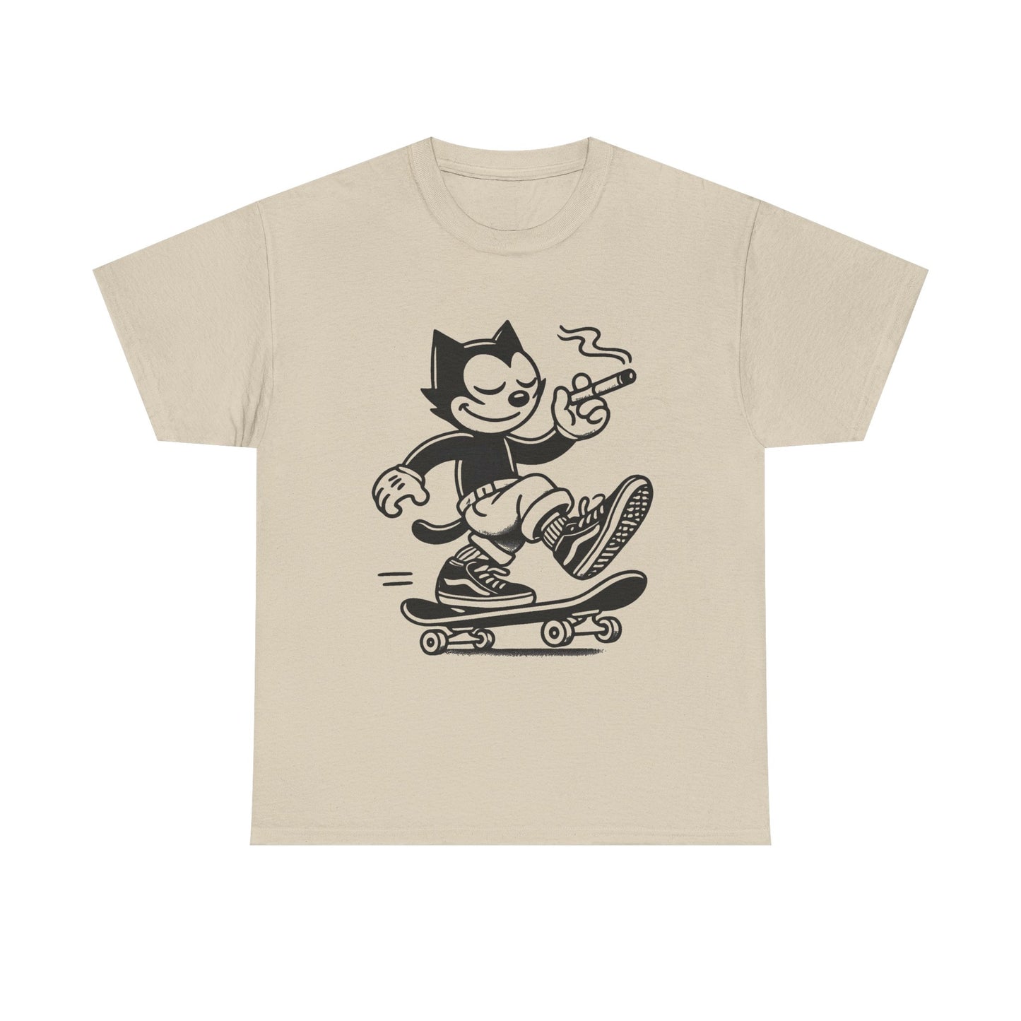 Cat Skateboarding Retro Graphic T Shirt NEW Vintage Unisex Heavy Cotton Tee